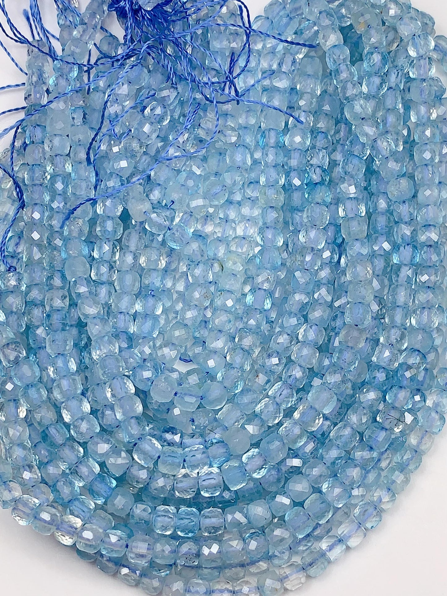 4mm+ good quality Genuine Natural Sky Blue Topaz Faceted Cube Square Beads 15.5" Strand
