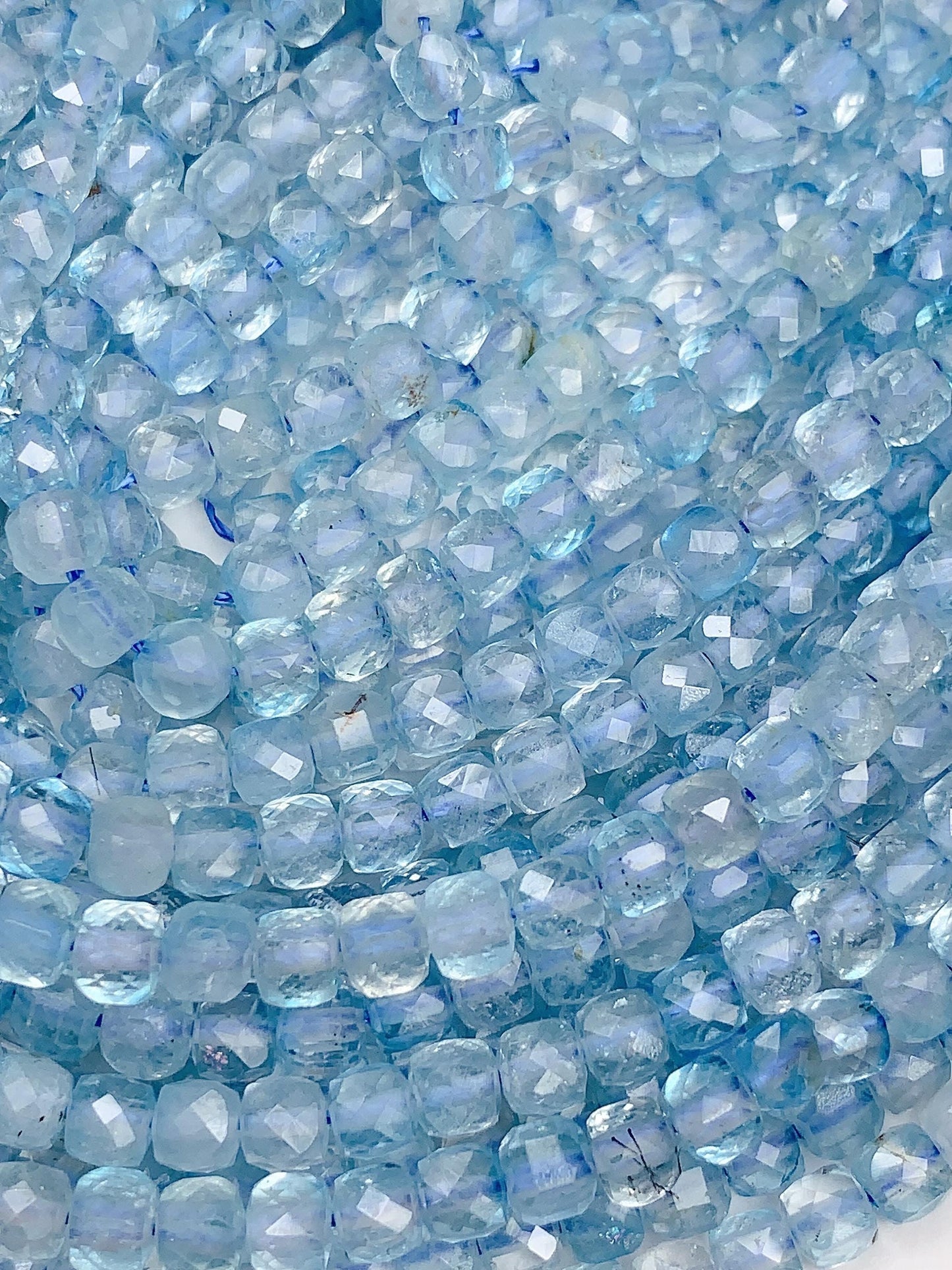 4mm+ good quality Genuine Natural Sky Blue Topaz Faceted Cube Square Beads 15.5" Strand