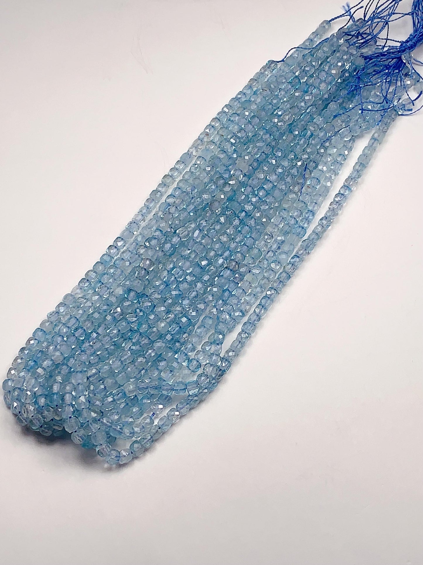 4mm+ good quality Genuine Natural Sky Blue Topaz Faceted Cube Square Beads 15.5" Strand