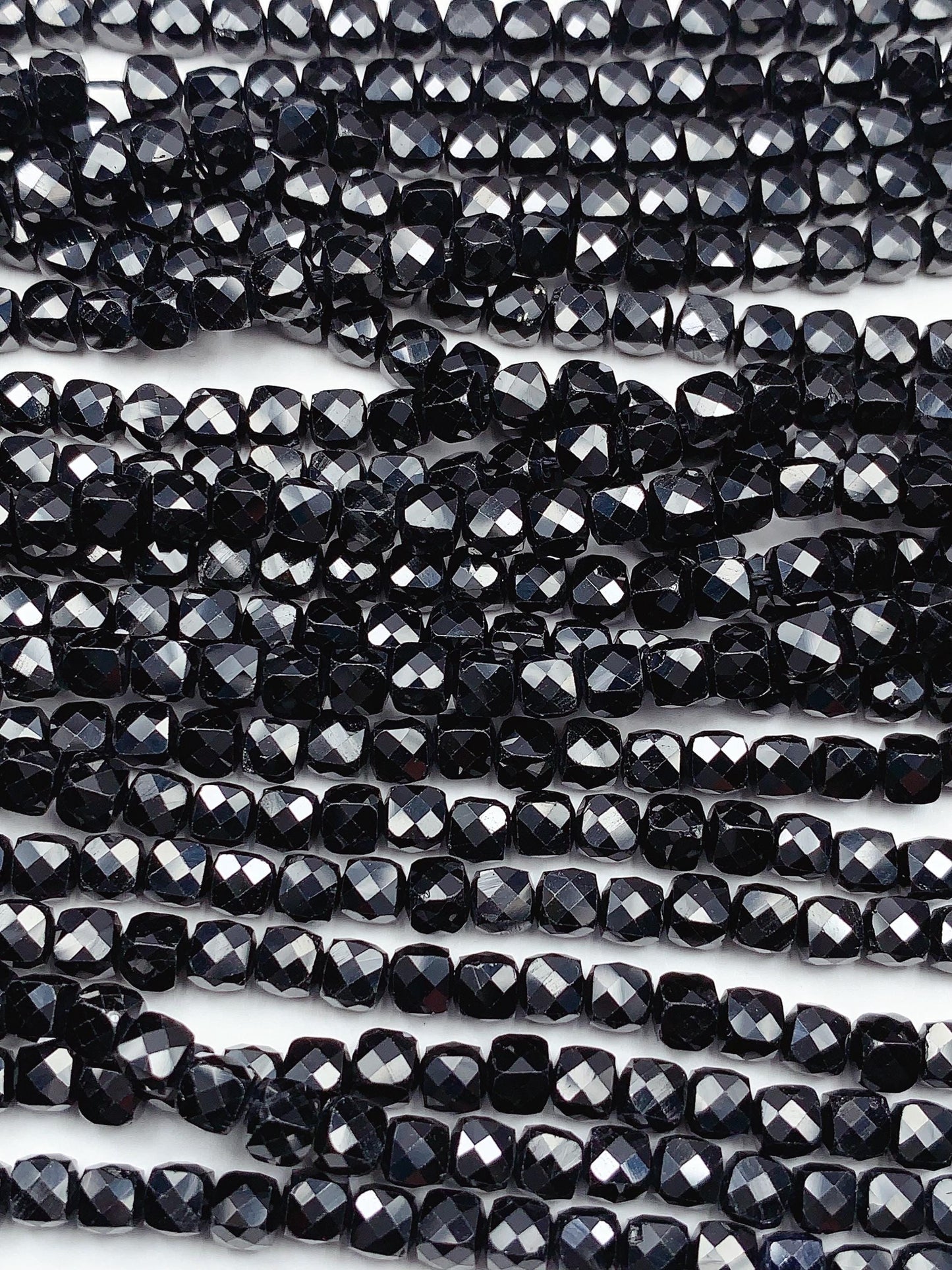 4mm AAA Black Spinel Beads: Faceted Cube Square, 15.5" Strand