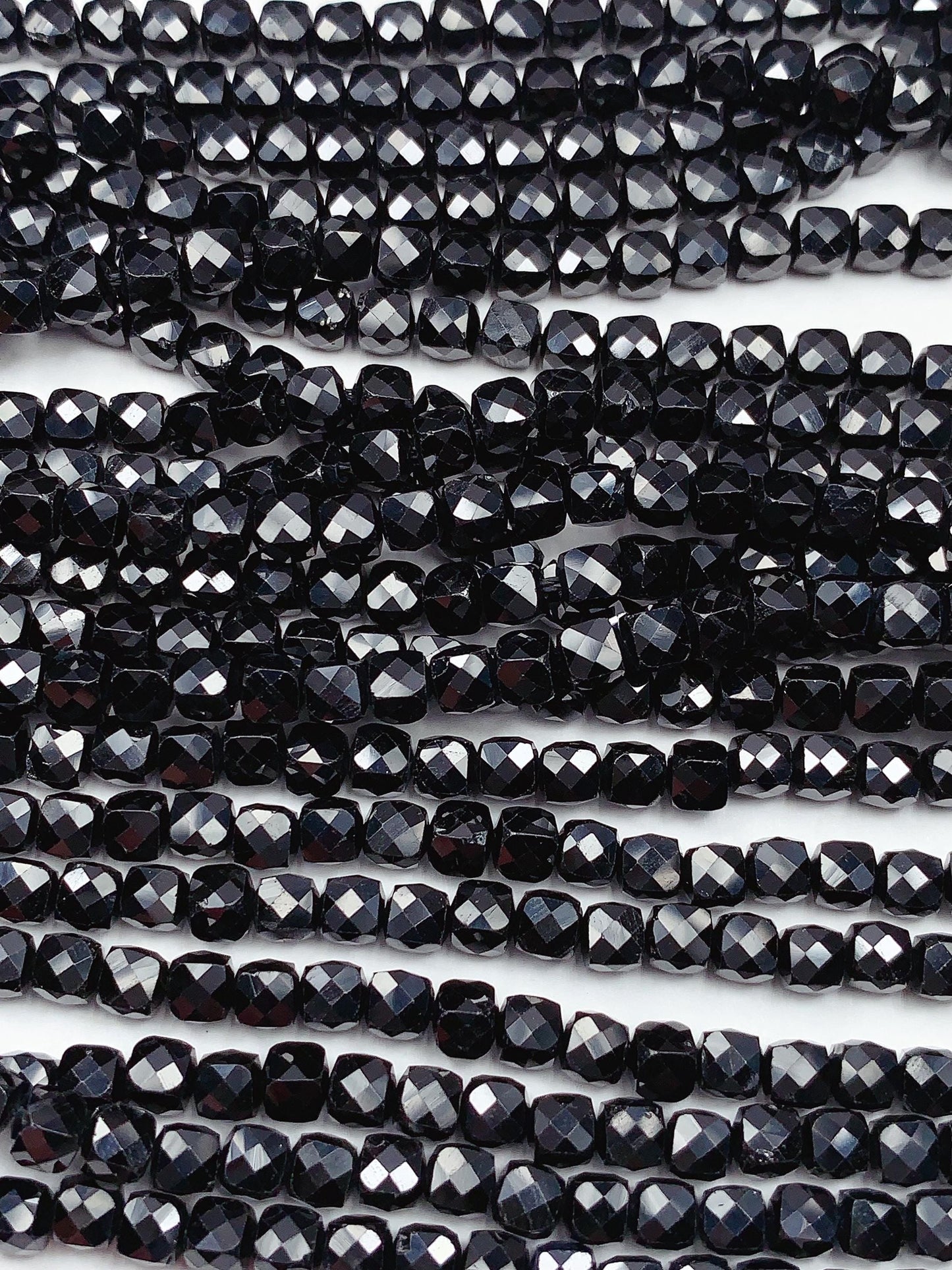 4mm AAA Black Spinel Beads: Faceted Cube Square, 15.5" Strand
