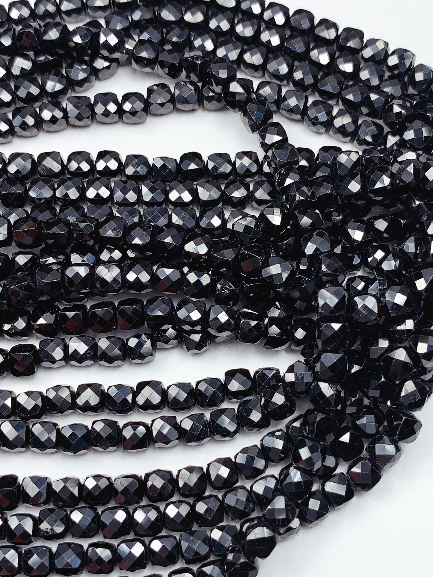 4mm AAA Black Spinel Beads: Faceted Cube Square, 15.5" Strand