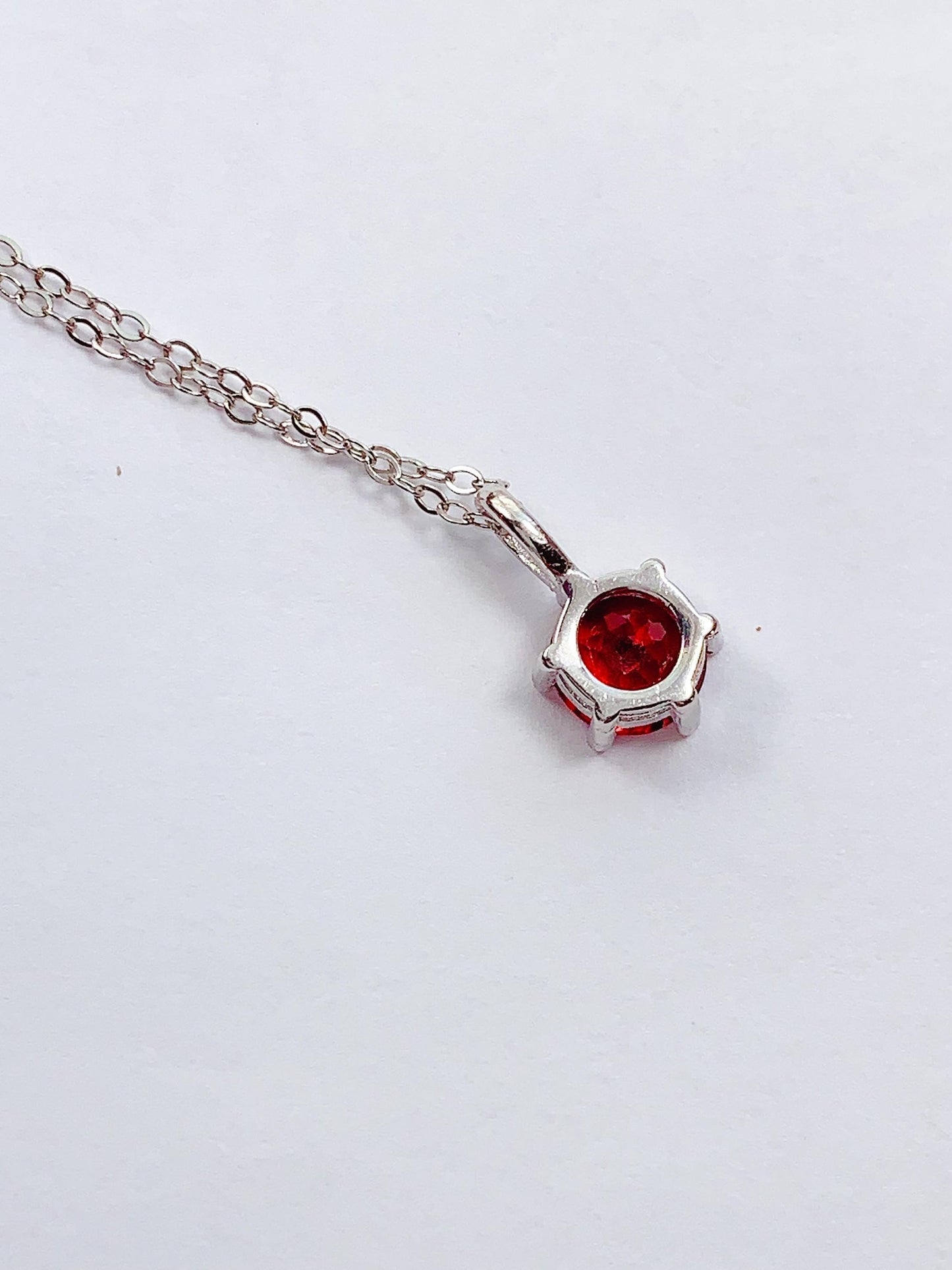 Red Garnet Sterling Silver Pendant Necklace: 18K Gold Plated, 6mm Round Cut
