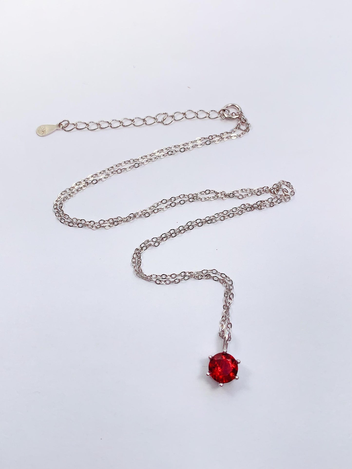 Red Garnet Sterling Silver Pendant Necklace: 18K Gold Plated, 6mm Round Cut
