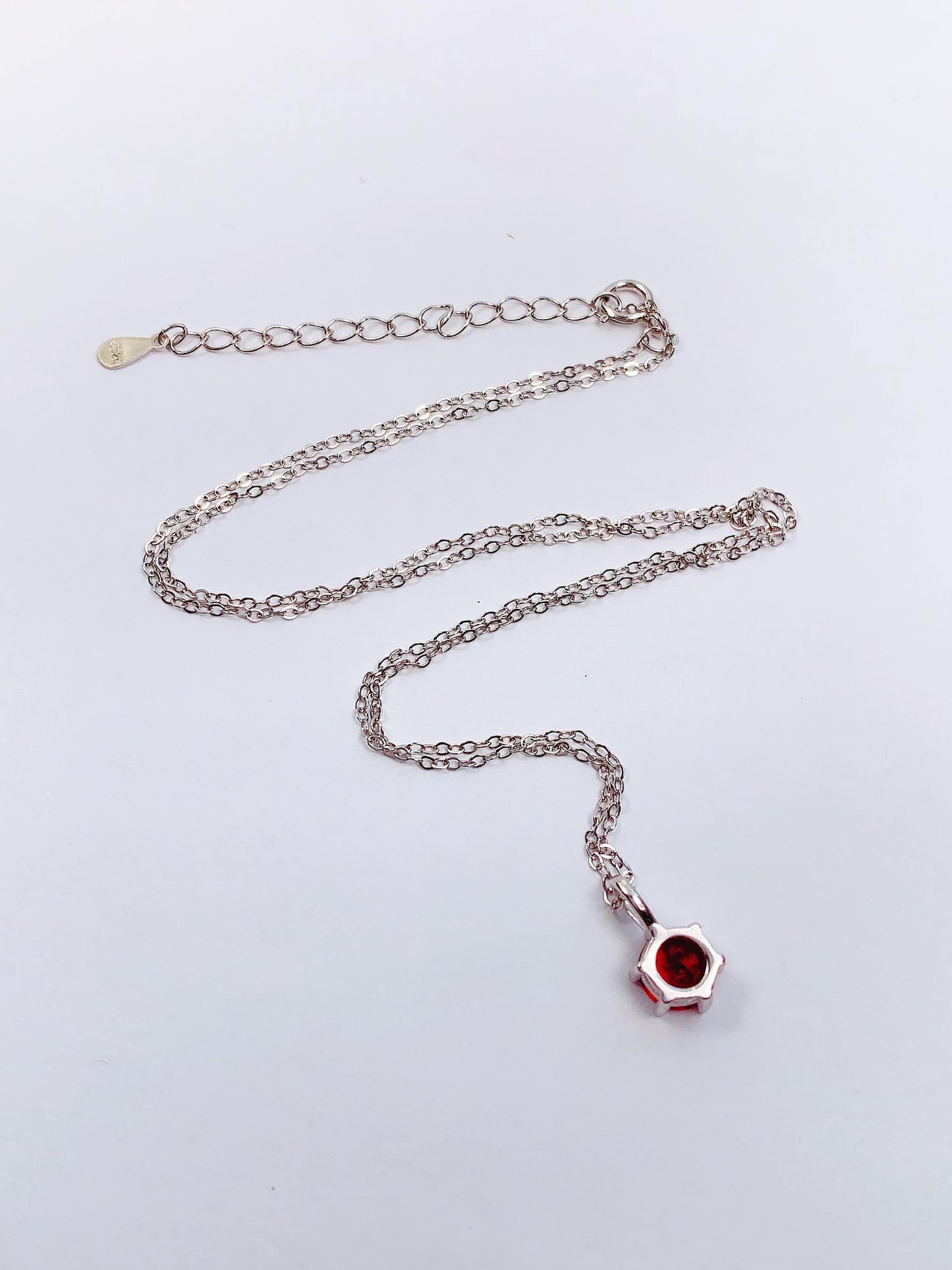 Red Garnet Sterling Silver Pendant Necklace: 18K Gold Plated, 6mm Round Cut