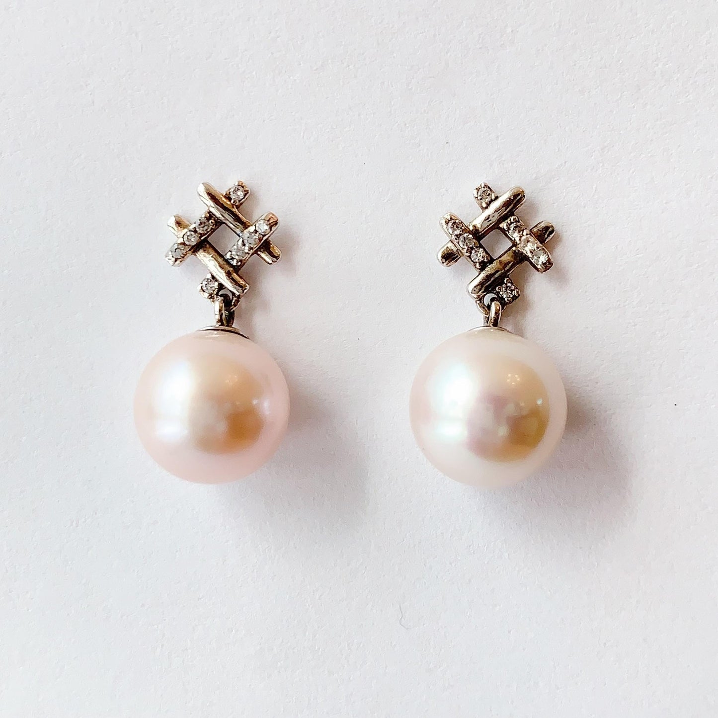 Light Pink Pearl Earrings: 18k White Gold Plated Sterling Silver
