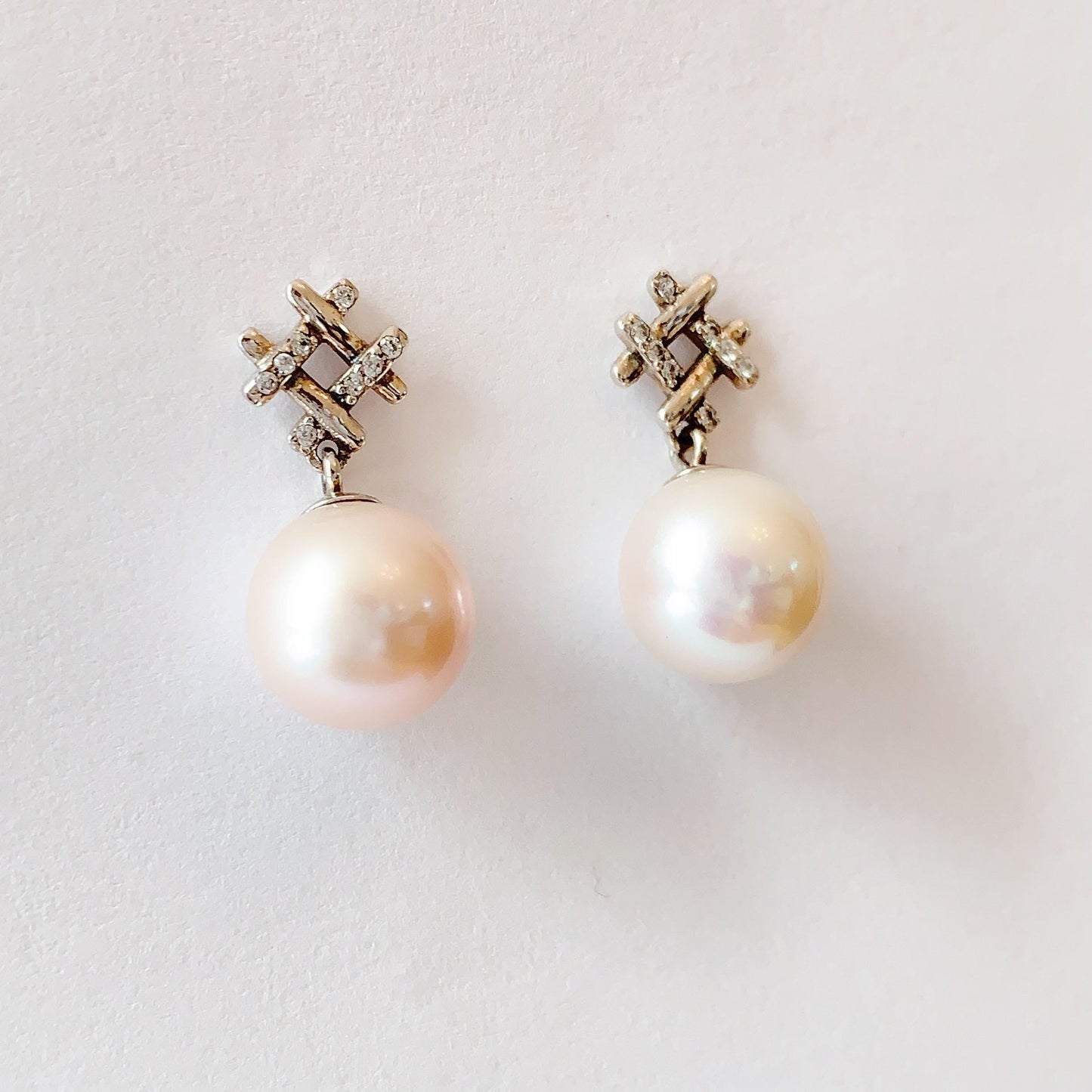 Light Pink Pearl Earrings: 18k White Gold Plated Sterling Silver