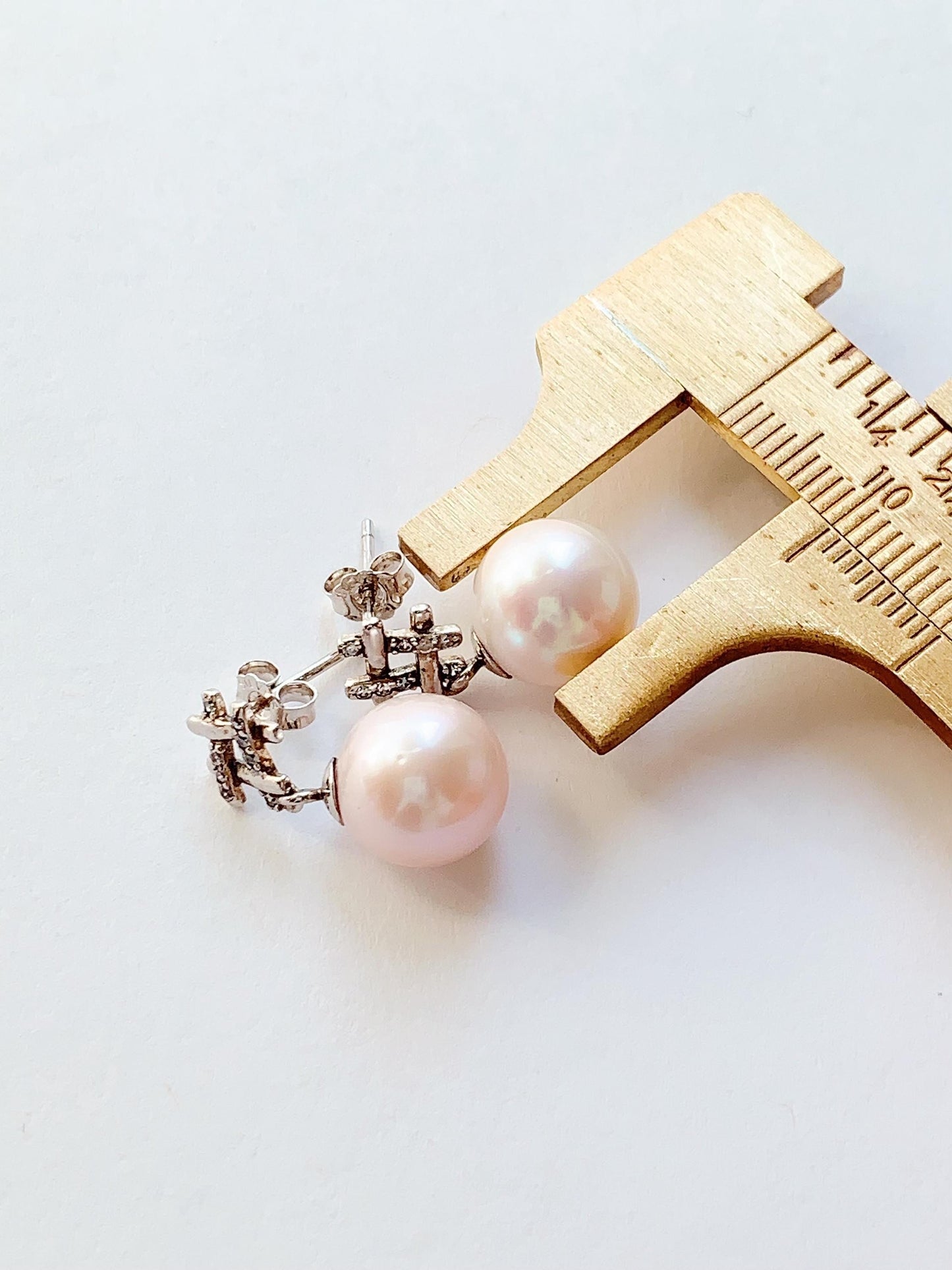 Light Pink Pearl Earrings: 18k White Gold Plated Sterling Silver
