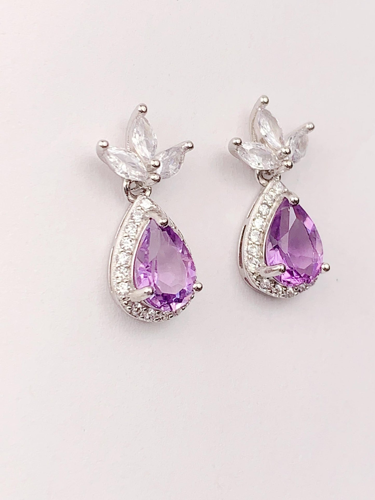 Amethyst Drop Earrings: 18k Gold Plated Sterling Silver Leaves