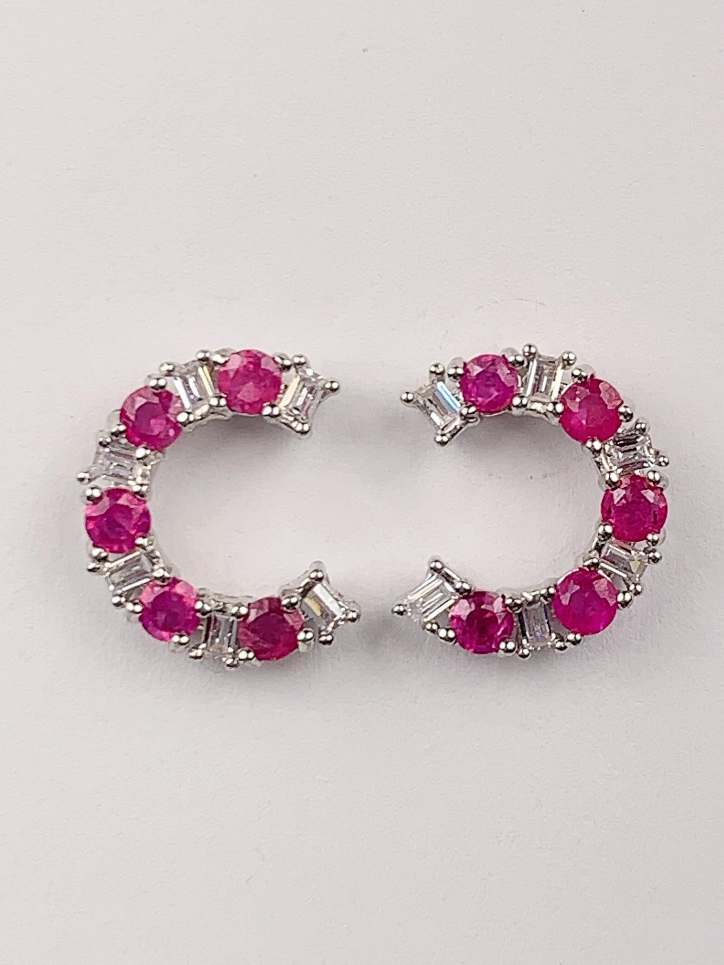 Pink Tourmaline Sterling Silver Earrings: 18k White Gold Plated Studs