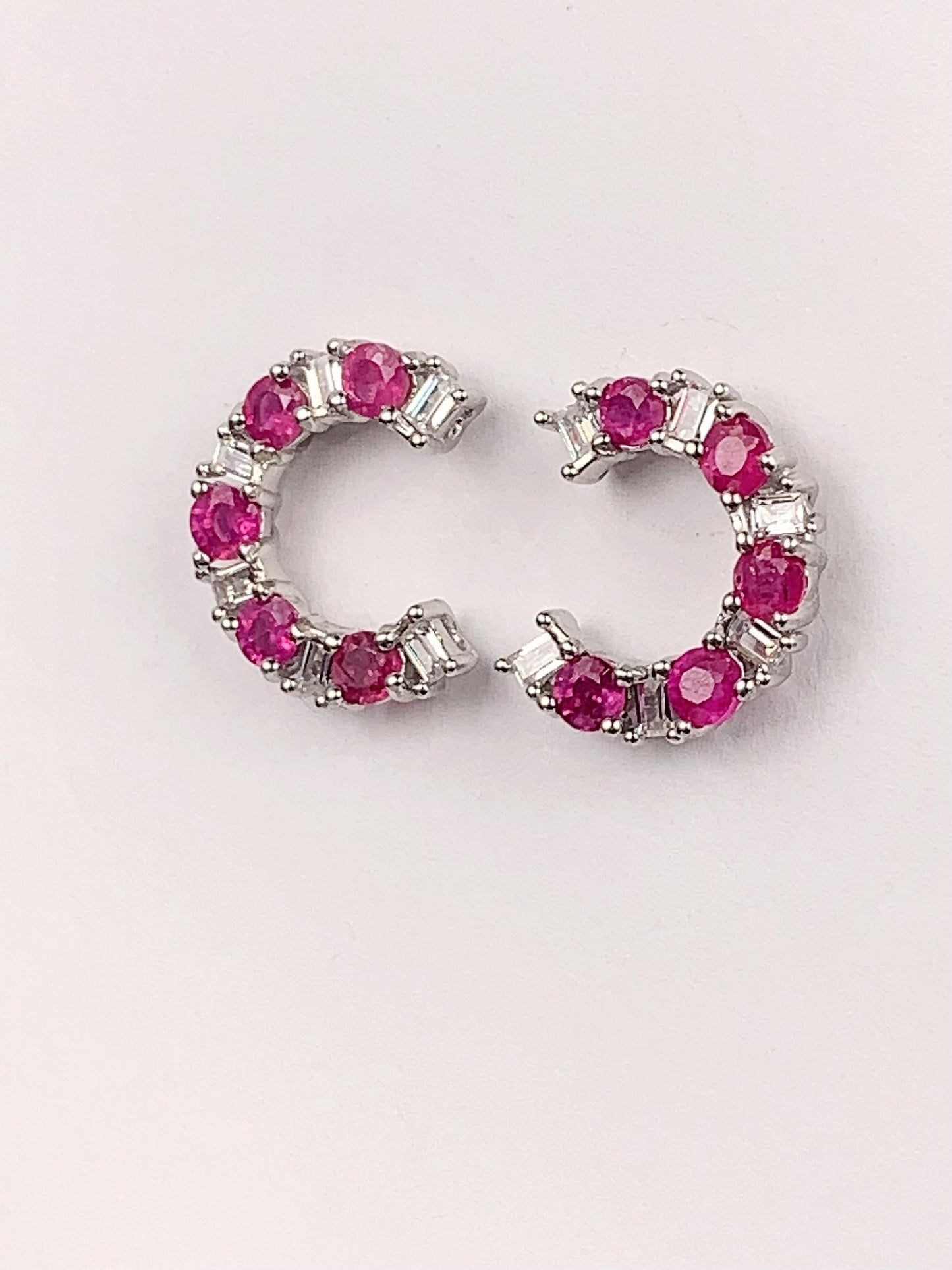 Pink Tourmaline Sterling Silver Earrings: 18k White Gold Plated Studs