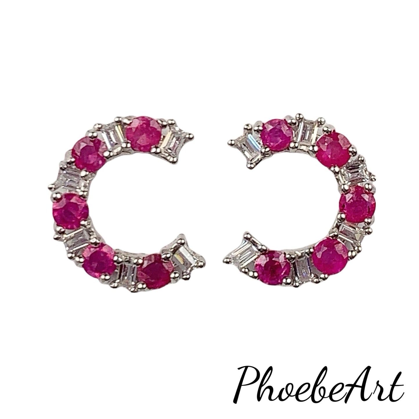 Pink Tourmaline Sterling Silver Earrings: 18k White Gold Plated Studs