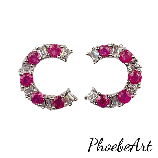 Pink Tourmaline Sterling Silver Earrings: 18k White Gold Plated Studs