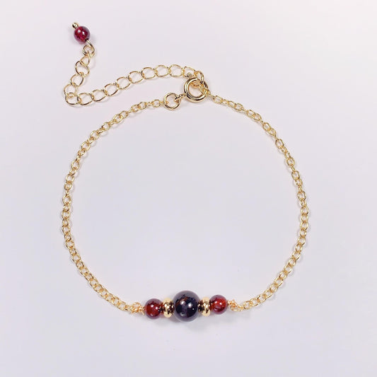 Red Garnet Bracelet: 14K Gold Filled, January Birthstone, Calming Meditation