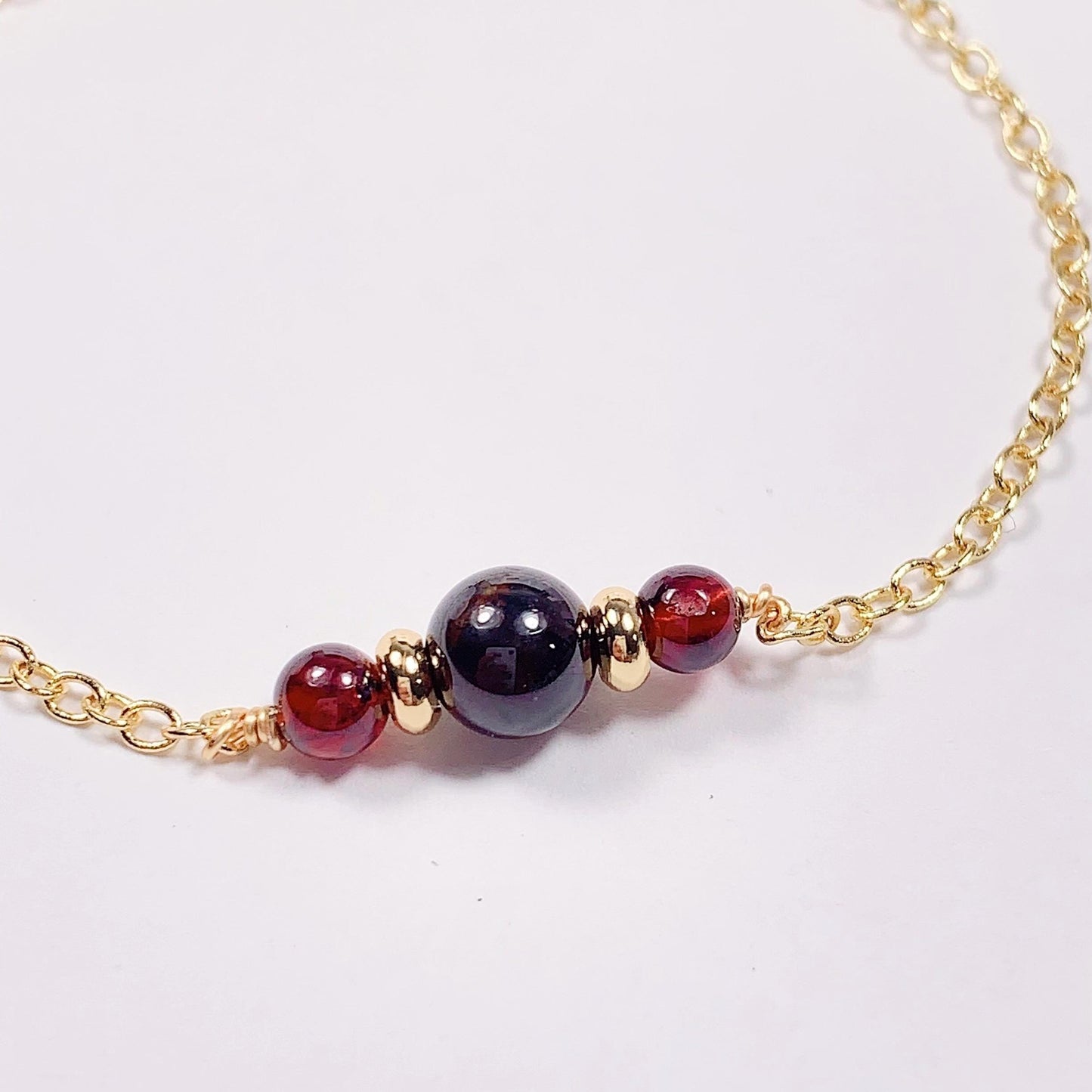 Red Garnet Bracelet: 14K Gold Filled, January Birthstone, Calming Meditation