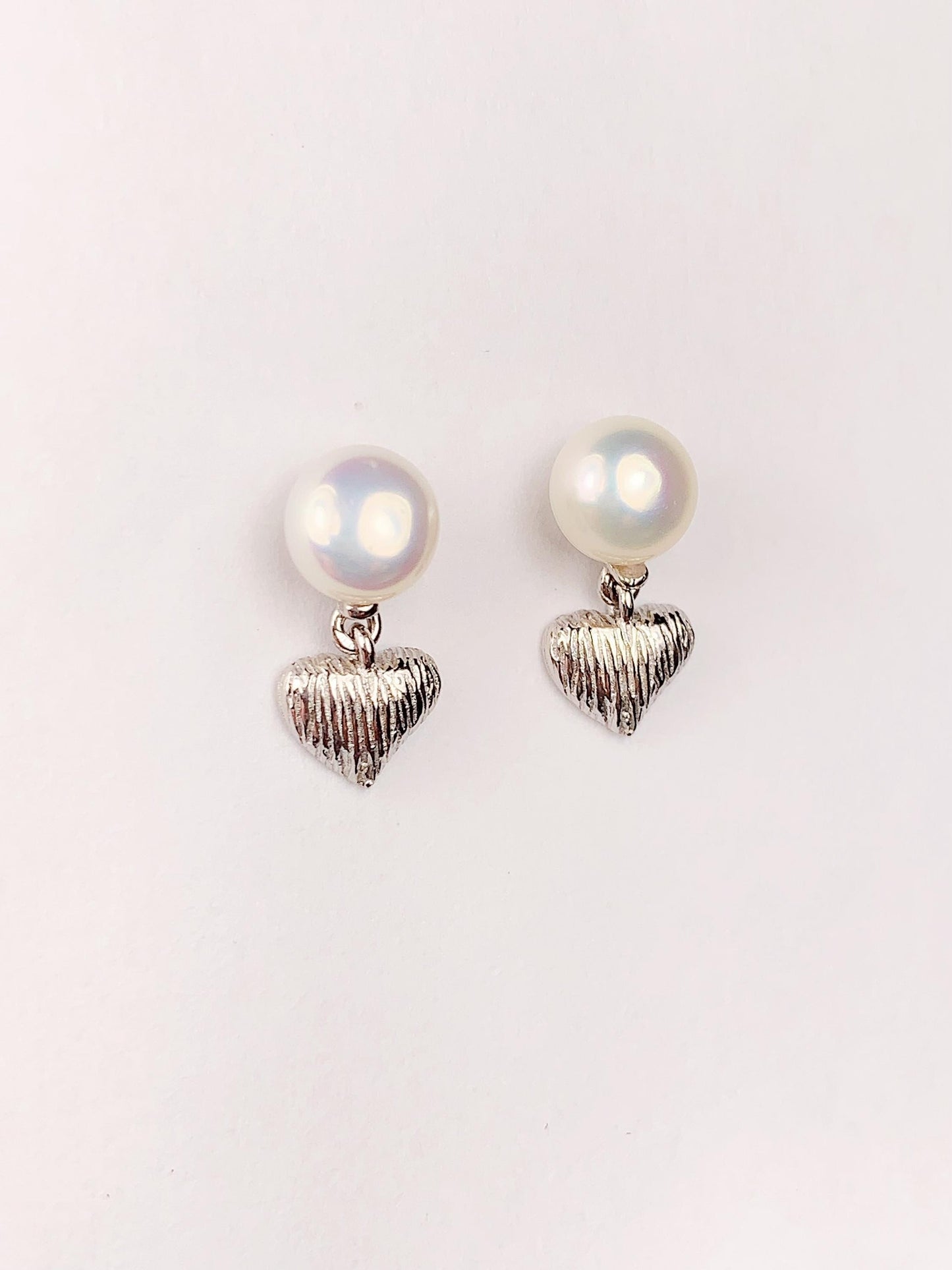 Freshwater Pearl Heart Earrings: 18k Gold Plated Sterling Silver Studs