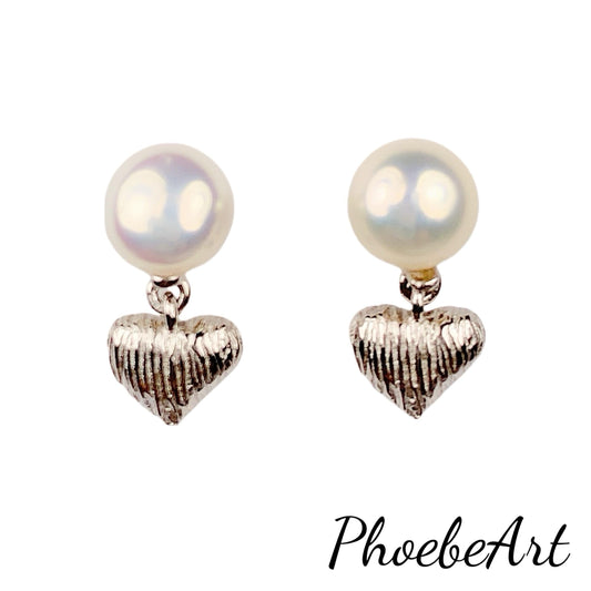 Freshwater Pearl Heart Earrings: 18k Gold Plated Sterling Silver Studs