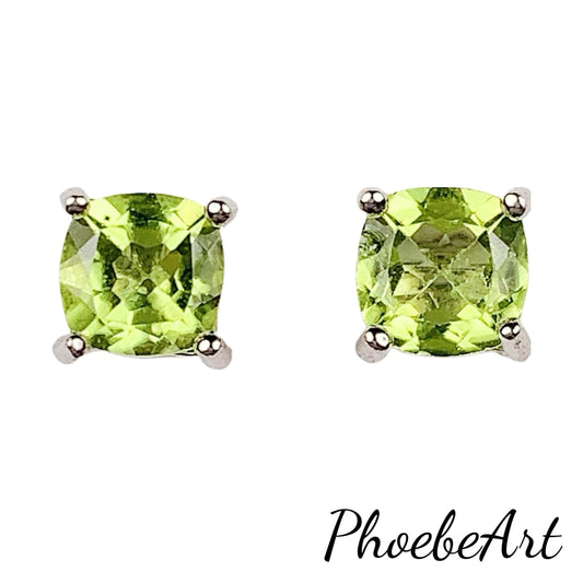 Peridot Sterling Silver Stud Earrings: 18k Gold Plated, August Birthstone