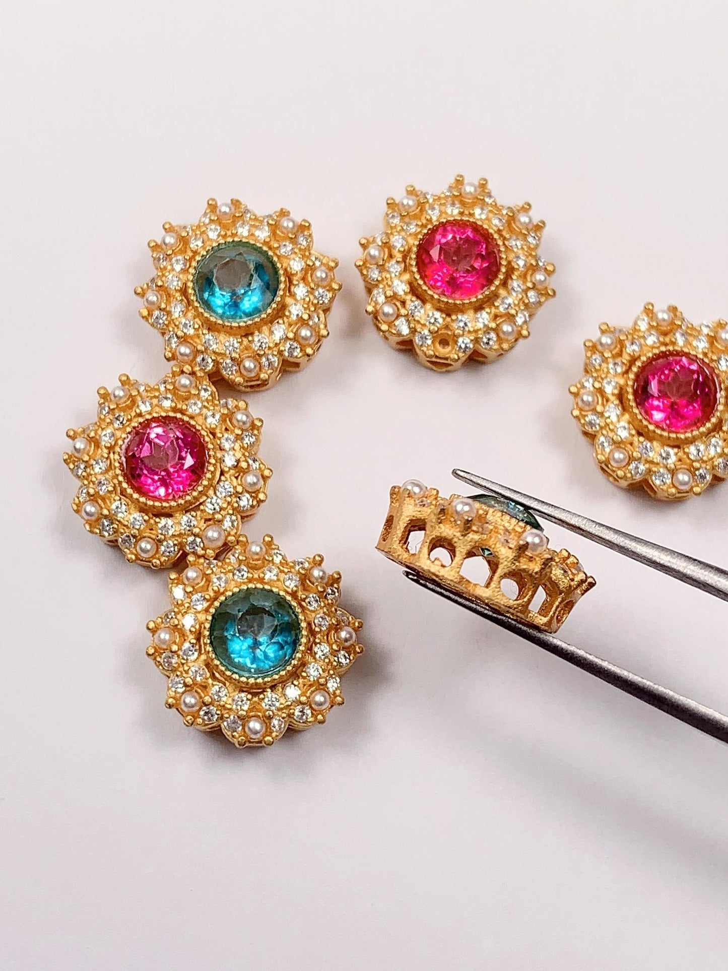 Blue Pink Topaz Sterling Silver Bead: 6mm DIY Jewelry Gemstone