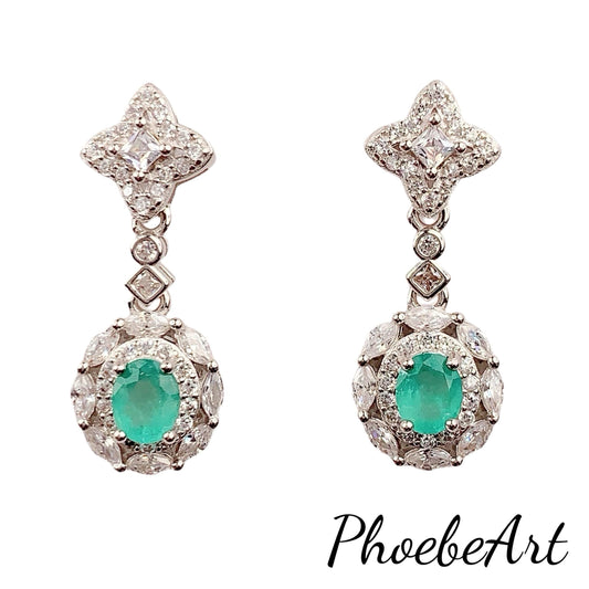 Emerald Sterling Silver Earrings: 18k Gold Plated Dangle Studs
