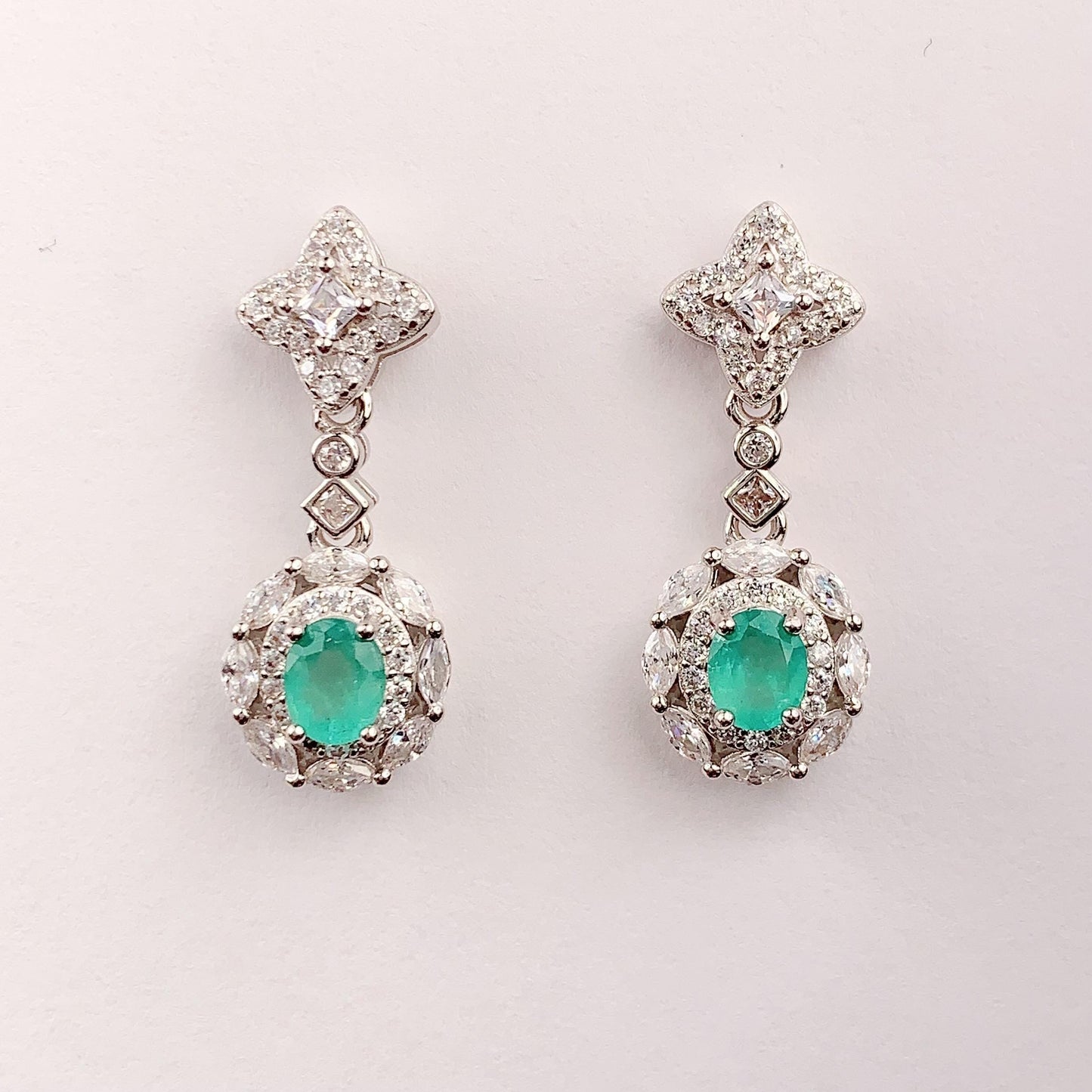 Emerald Sterling Silver Earrings: 18k Gold Plated Dangle Studs