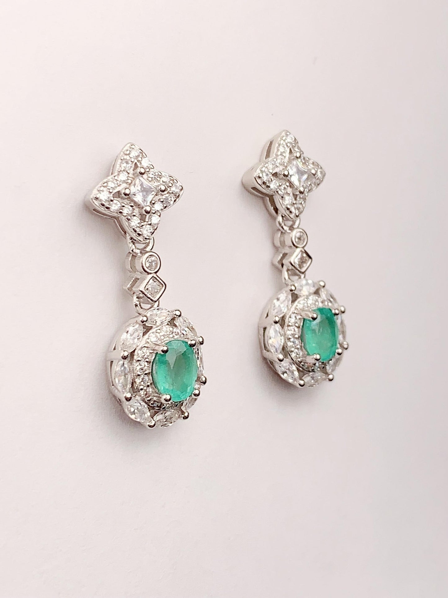 Emerald Sterling Silver Earrings: 18k Gold Plated Dangle Studs