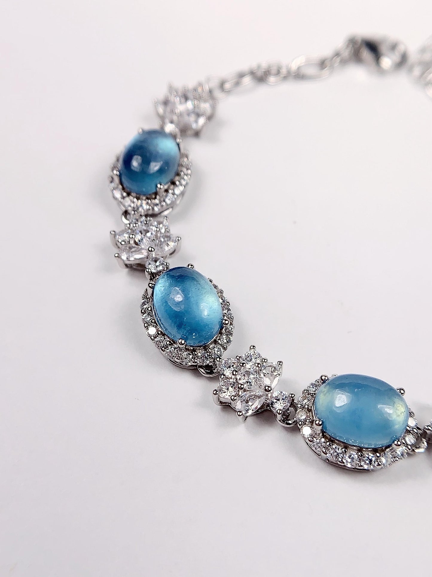 Natural Aquamarine Bracelet: 18k White Gold Plated Sterling Silver