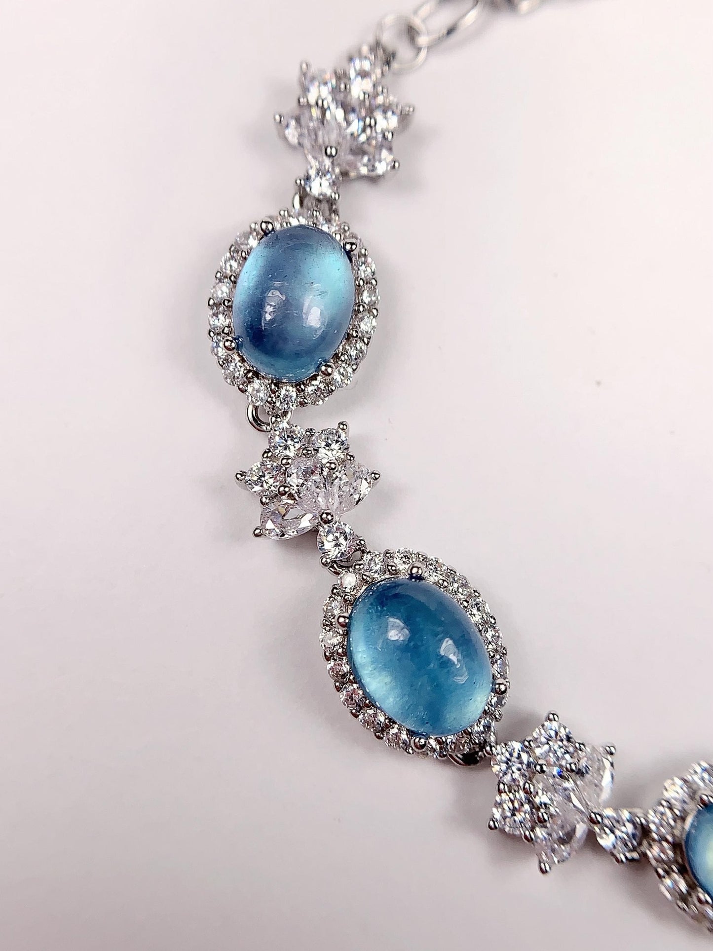 Natural Aquamarine Bracelet: 18k White Gold Plated Sterling Silver