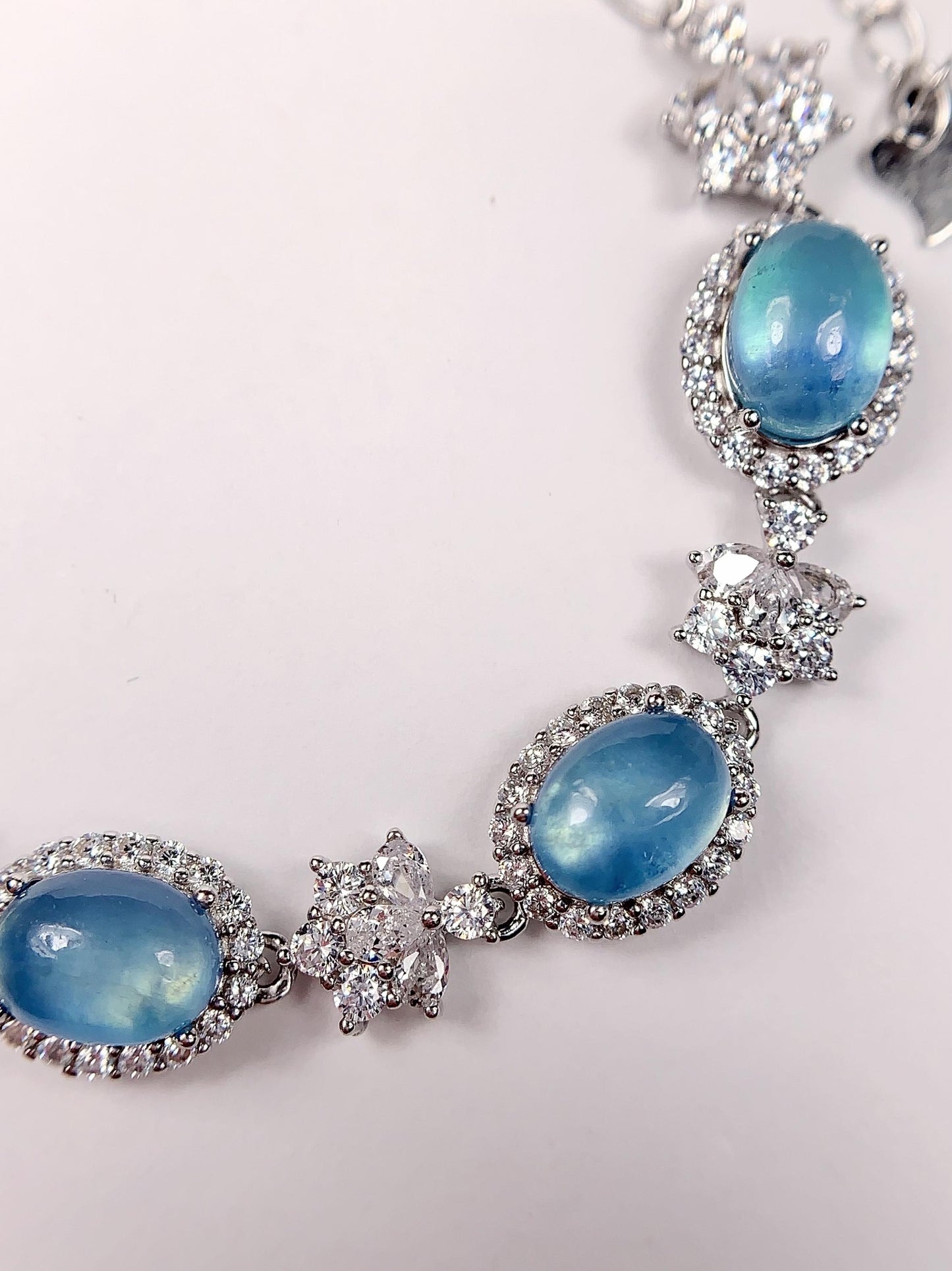 Natural Aquamarine Bracelet: 18k White Gold Plated Sterling Silver