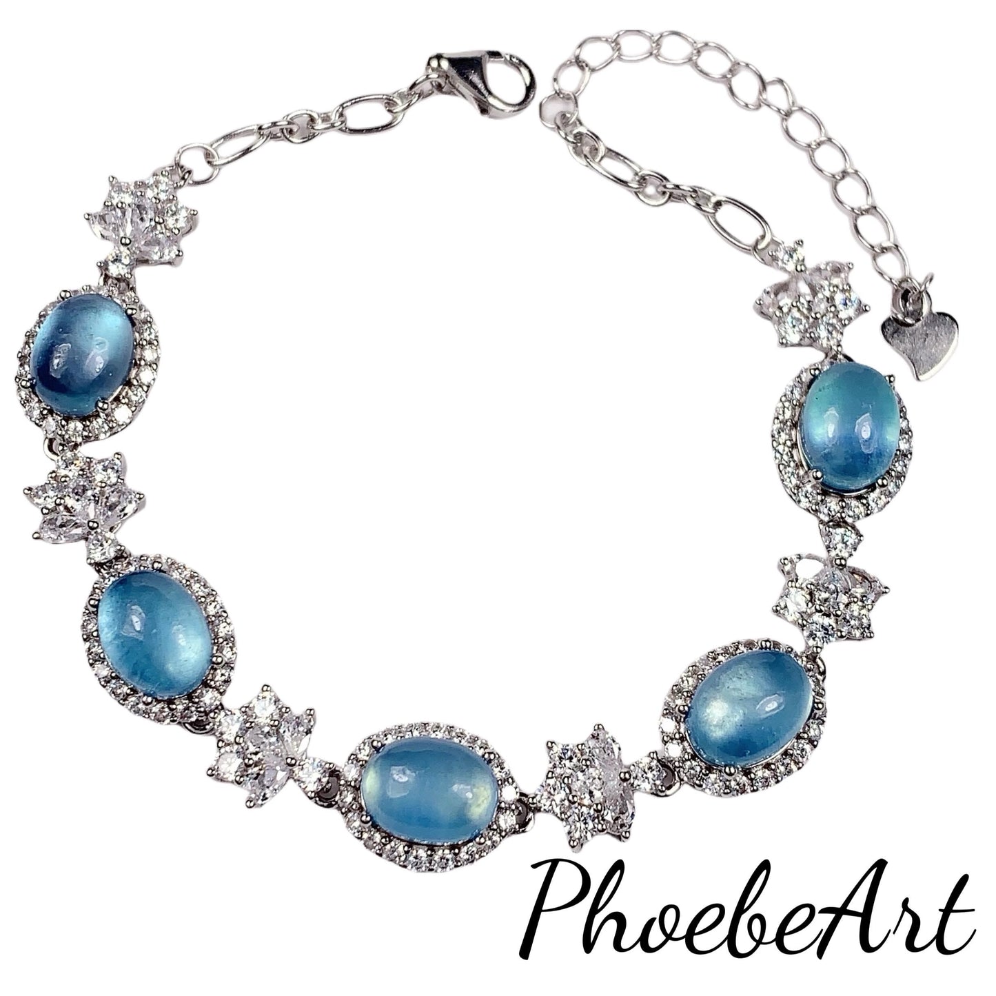 Natural Aquamarine Bracelet: 18k White Gold Plated Sterling Silver
