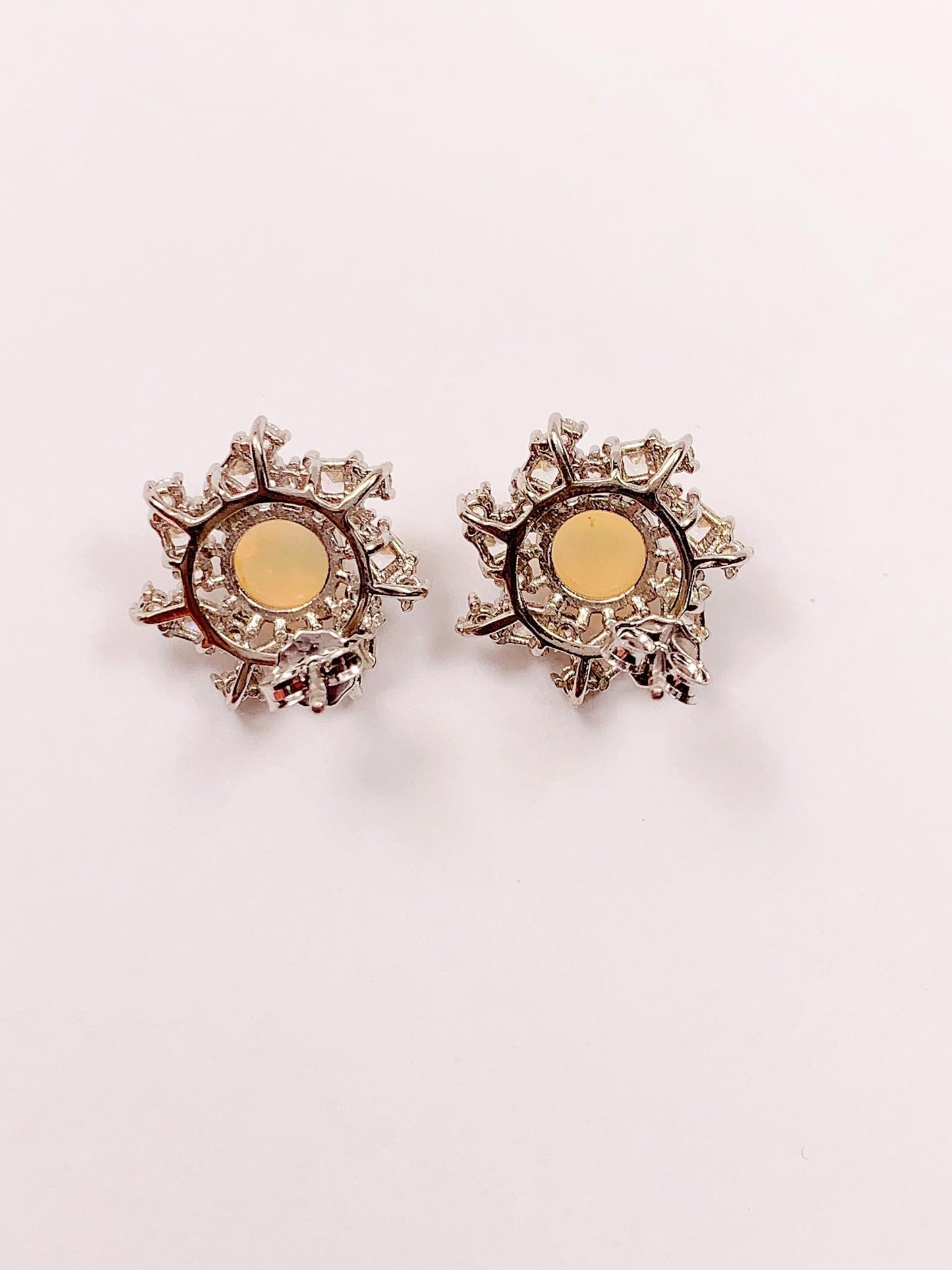 Rainbow Opal Sterling Silver Earrings: 18k White Gold Plated Studs