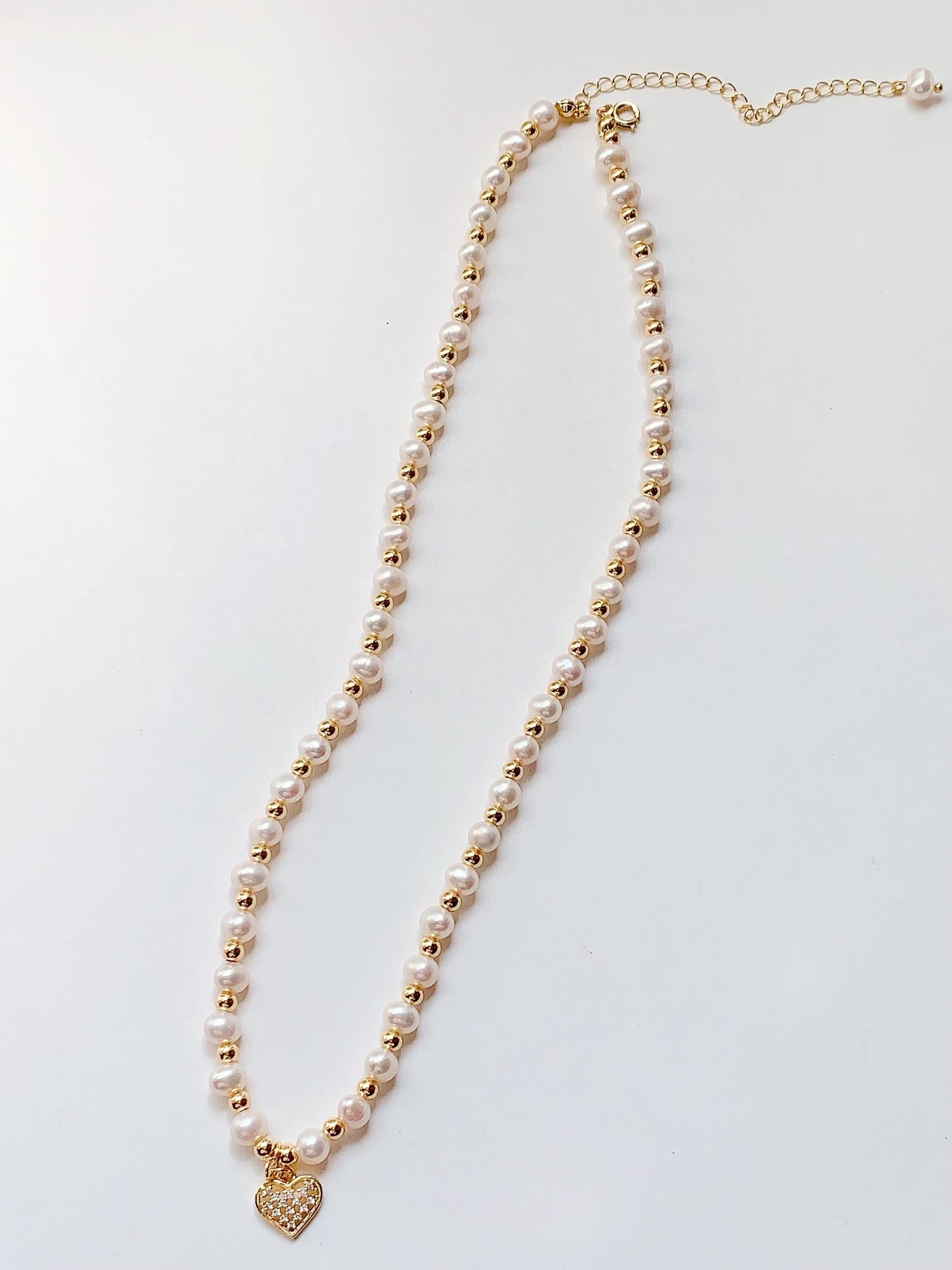 AAA Freshwater Pearl Necklace: 14K Gold Filled Heart Pendant