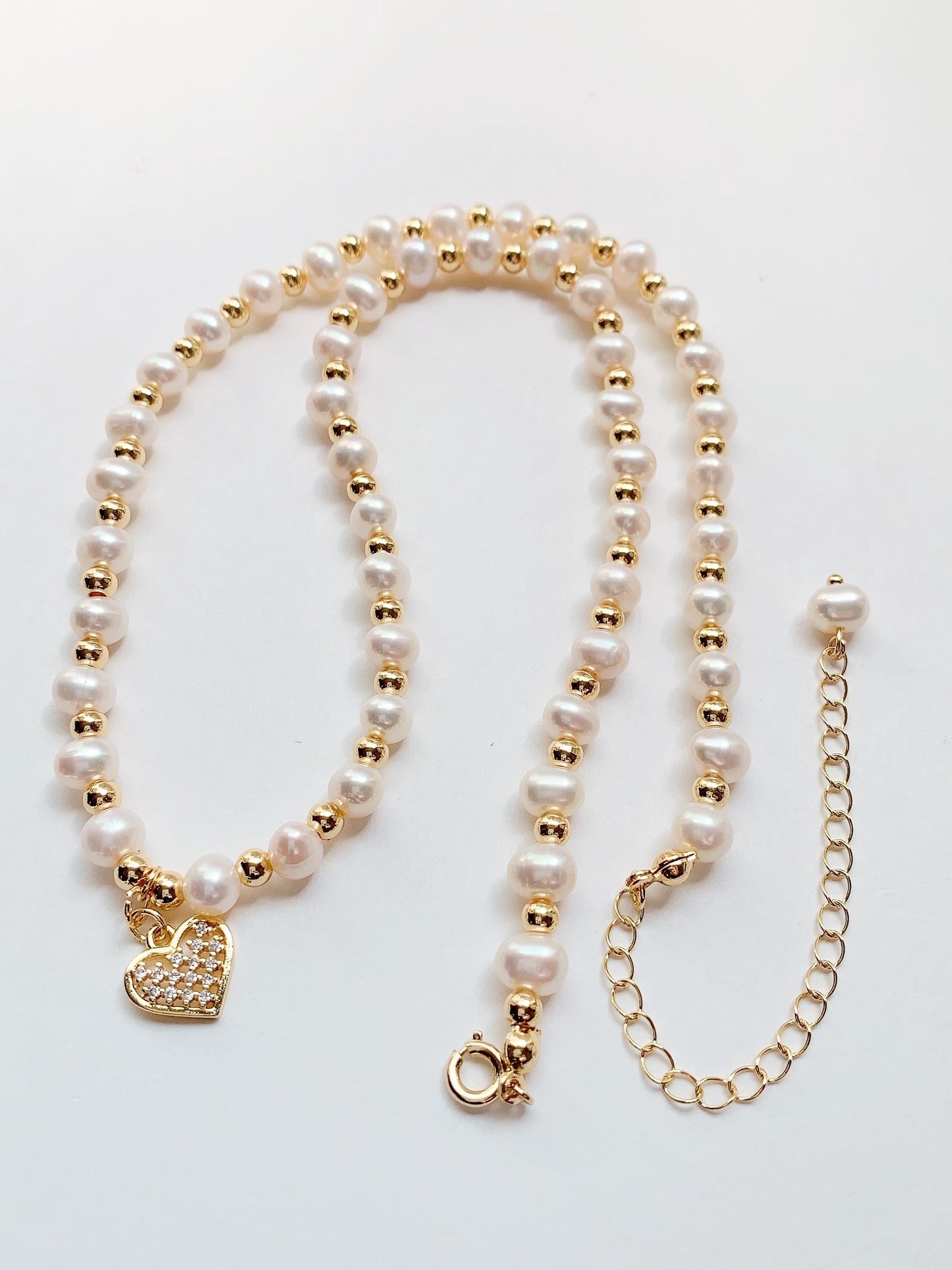AAA Freshwater Pearl Necklace: 14K Gold Filled Heart Pendant
