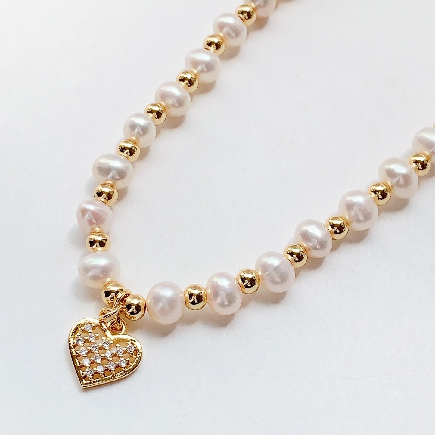 AAA Freshwater Pearl Necklace: 14K Gold Filled Heart Pendant