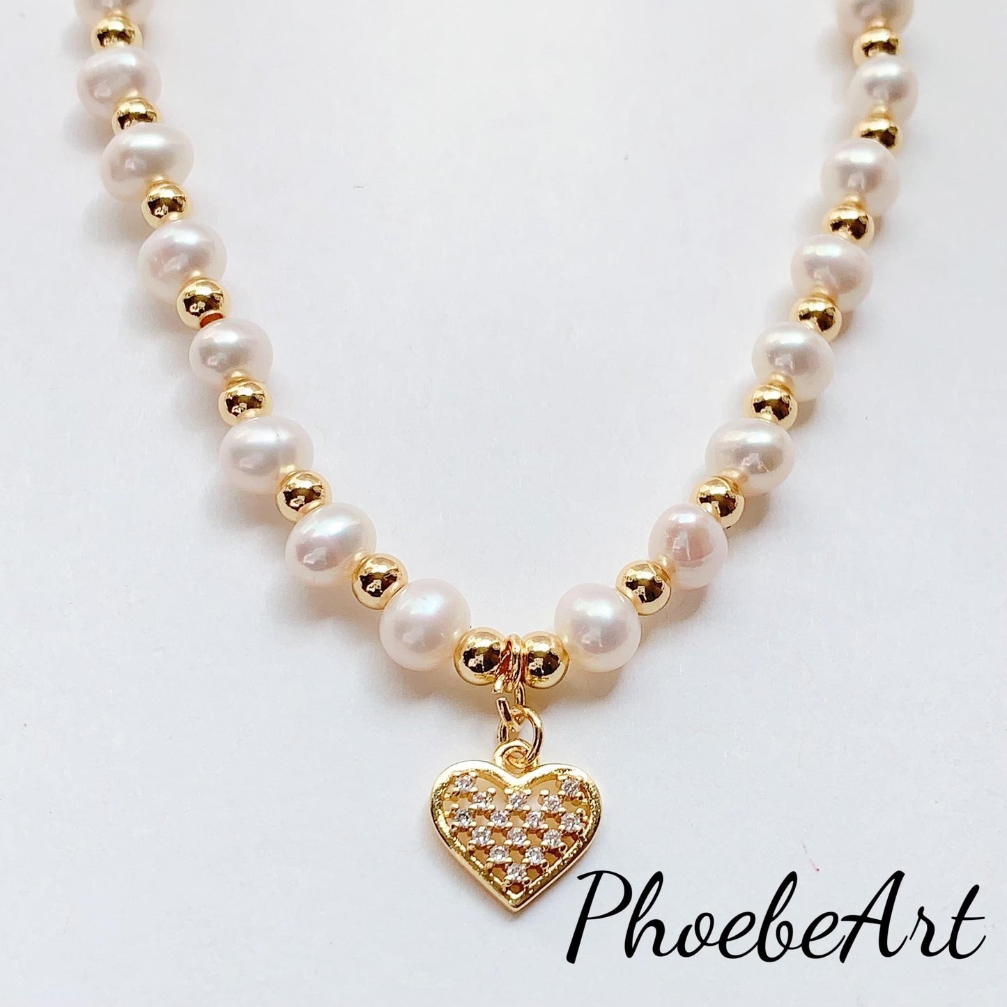 AAA Freshwater Pearl Necklace: 14K Gold Filled Heart Pendant
