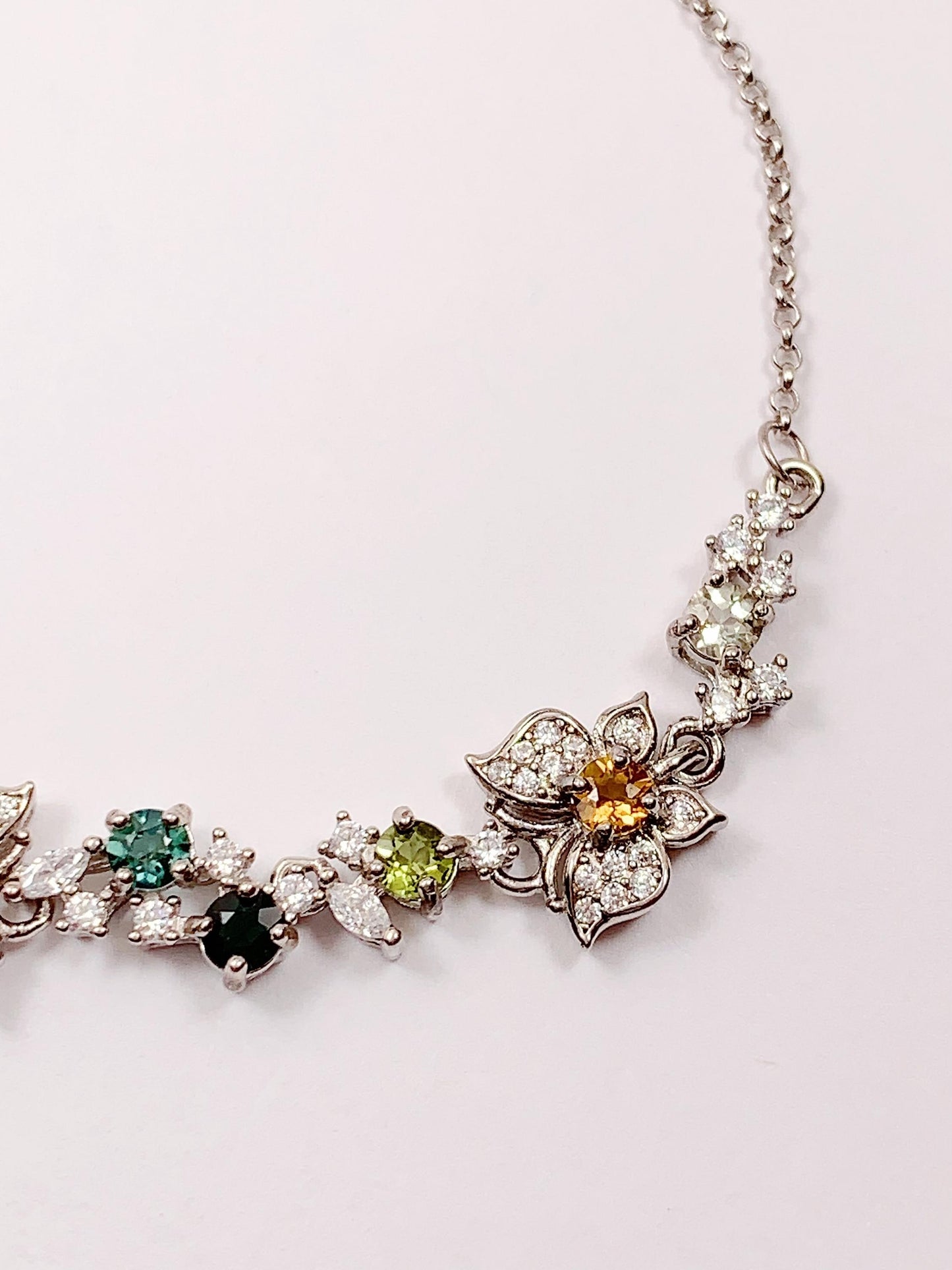 Rainbow Tourmaline Bracelet: 18k White Gold Plated Sterling Silver Butterfly