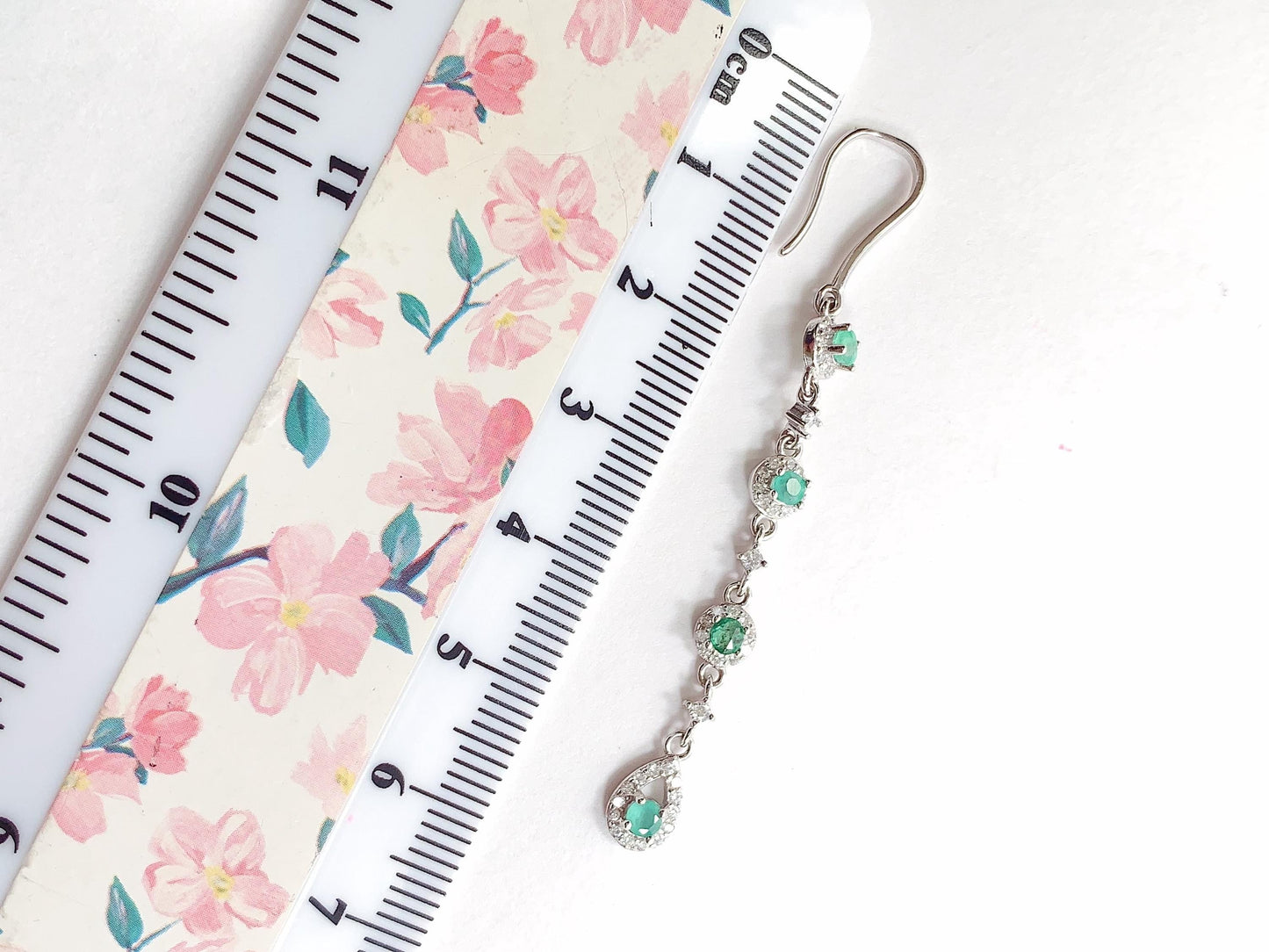 Emerald Sterling Silver Drop Earrings: 18k White Gold Plated
