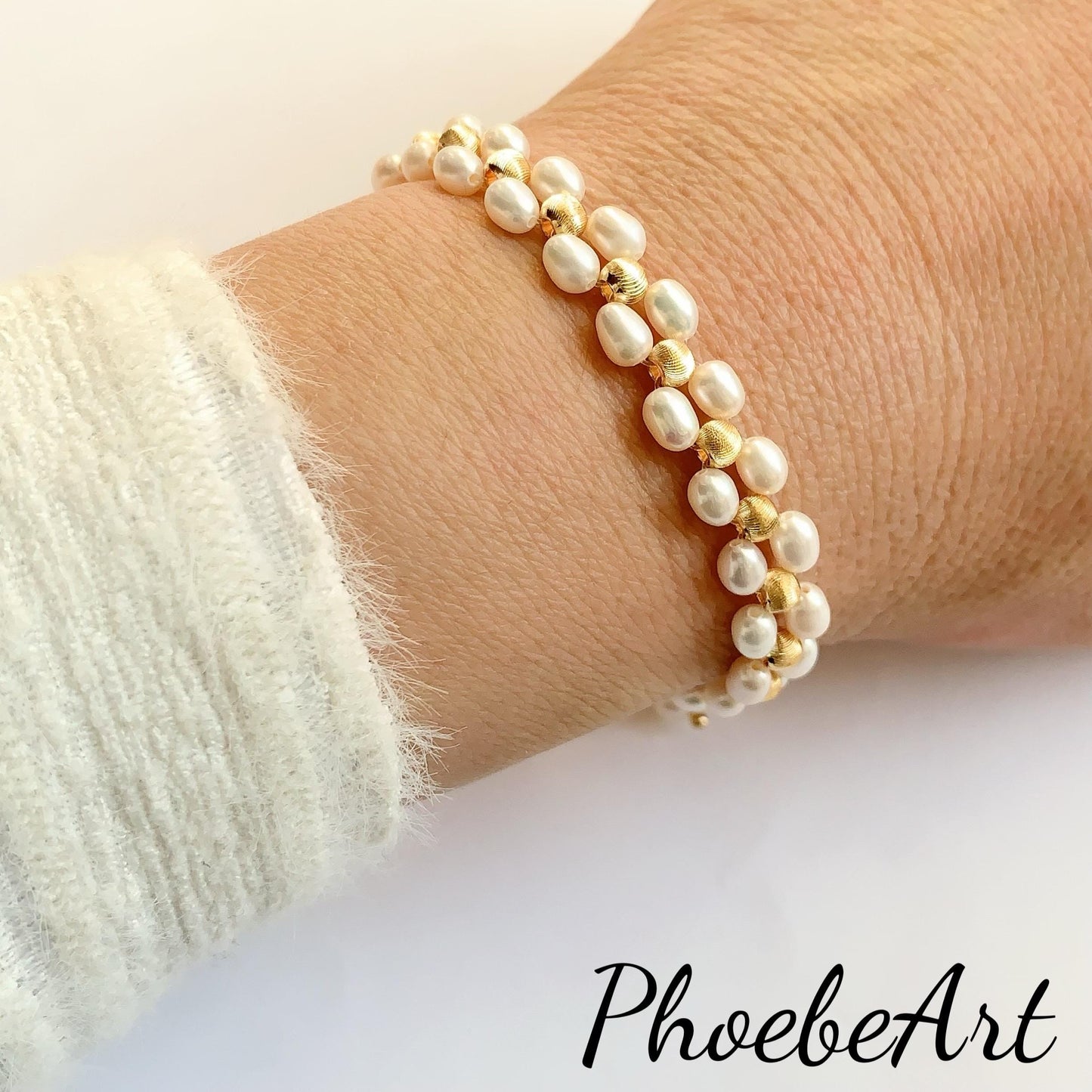 Freshwater Pearl Bracelet: 14K Gold Filled Cat Eye Beads