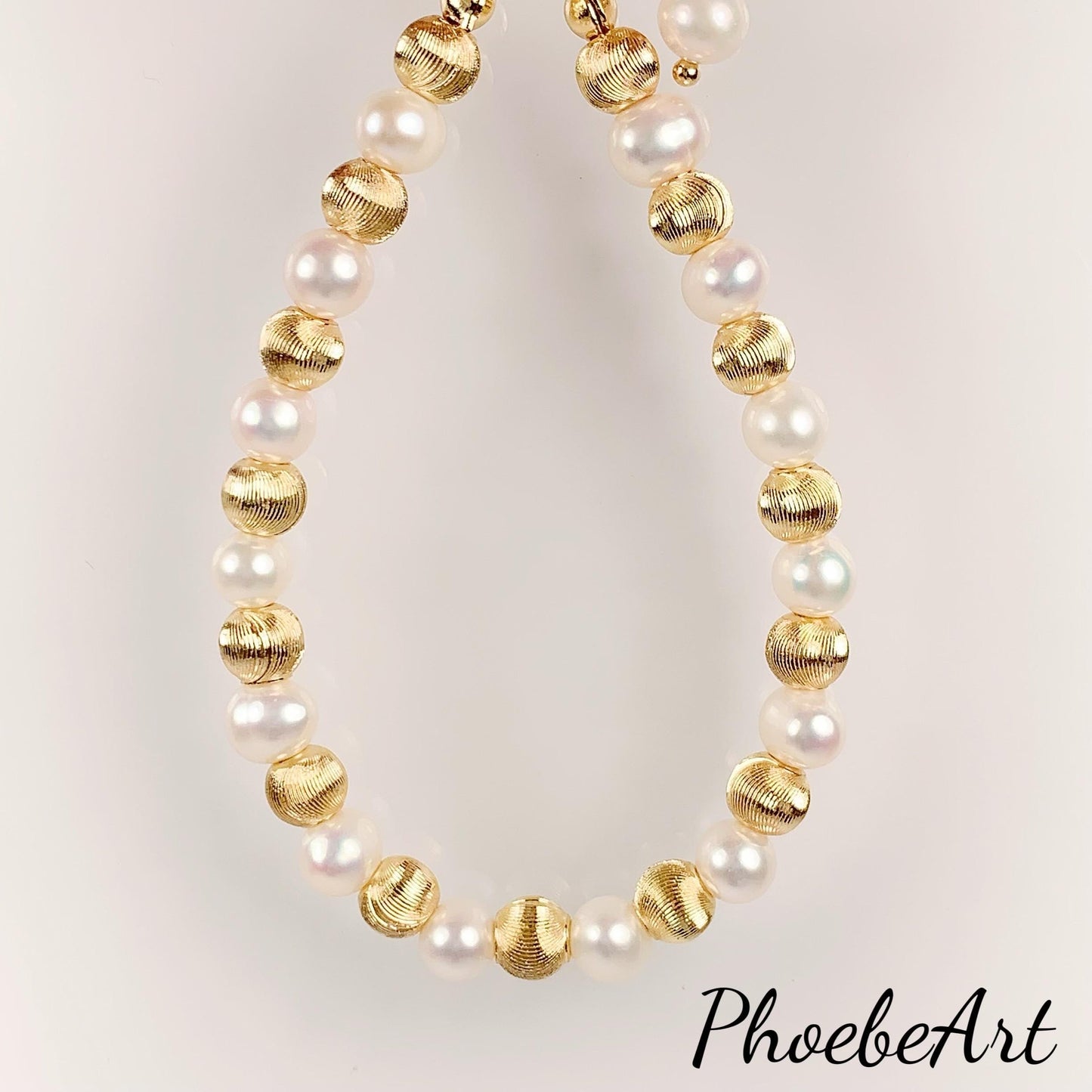 Freshwater Pearl Bracelet: 14K Gold Filled, Cat Eye Beads