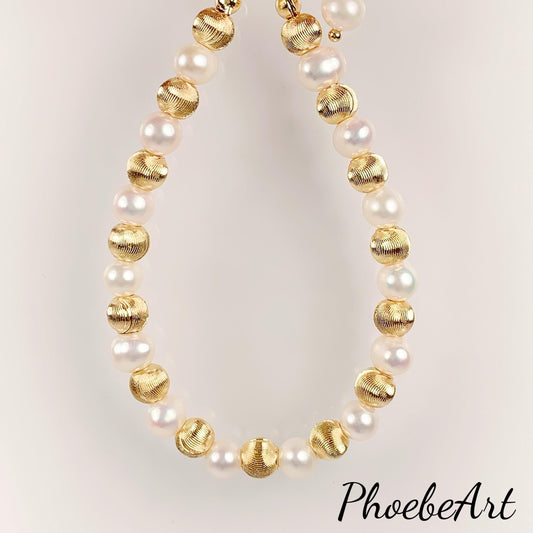 Freshwater Pearl Bracelet: 14K Gold Filled, Cat Eye Beads