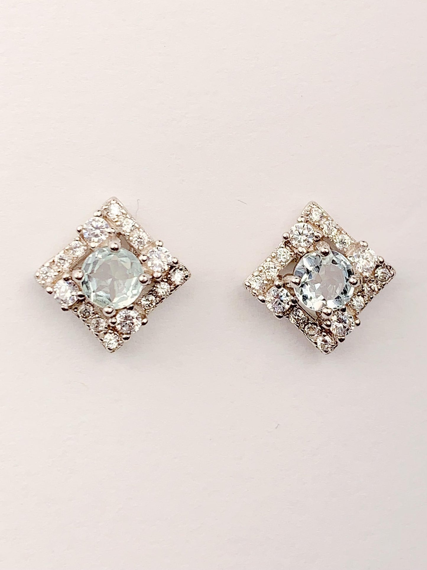 Aquamarine Sterling Silver Earrings: 18k Gold Plated Flower Studs