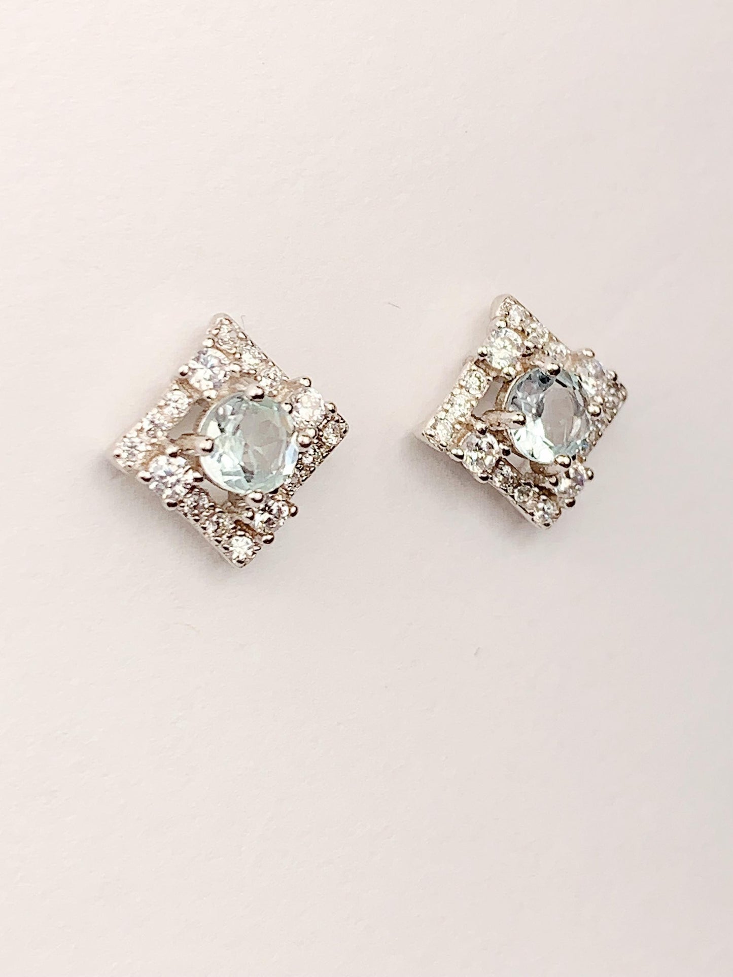 Aquamarine Sterling Silver Earrings: 18k Gold Plated Flower Studs