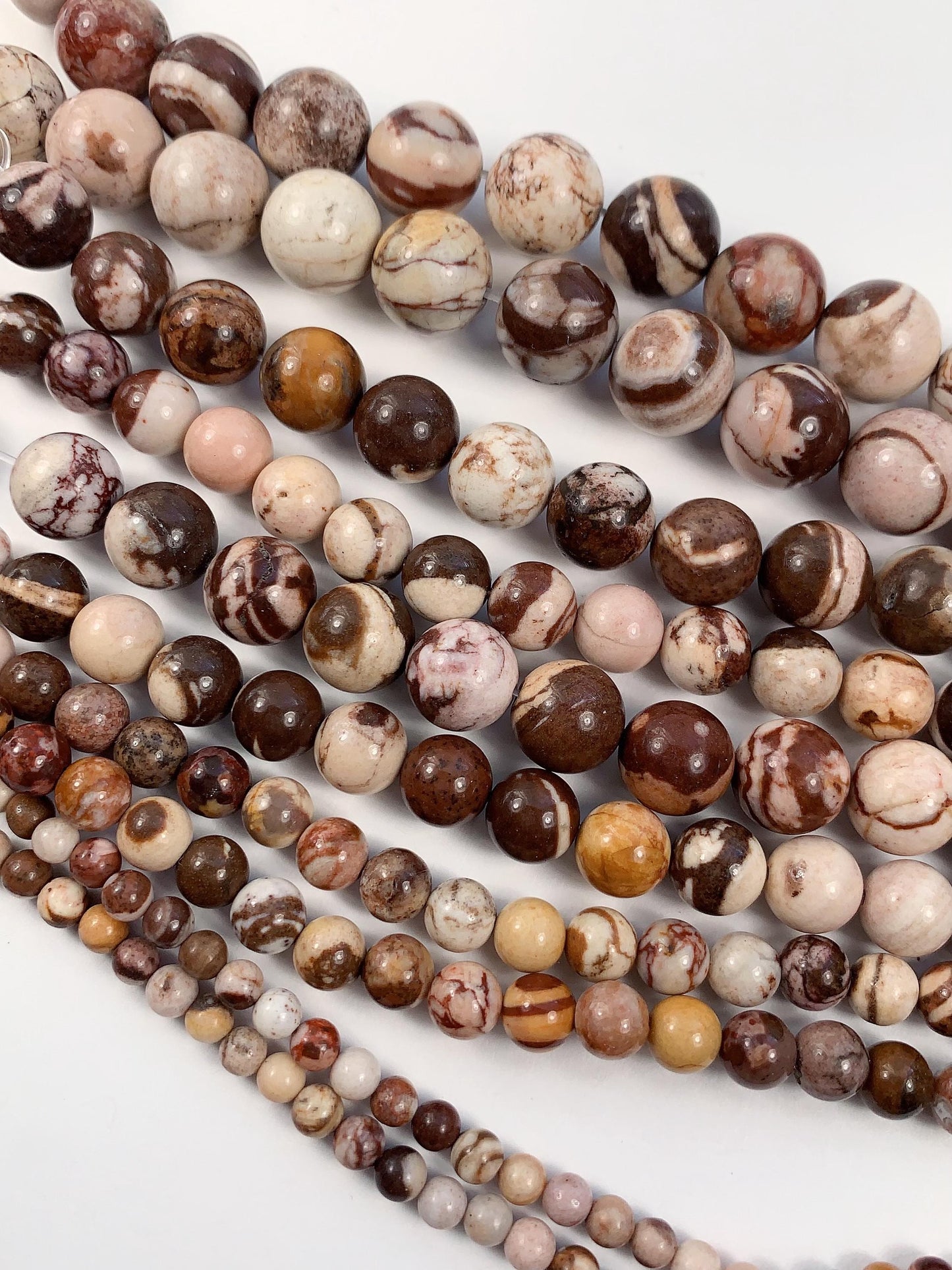 Natural Brown Zebra Jasper Beads: Smooth Round Gemstone Strand