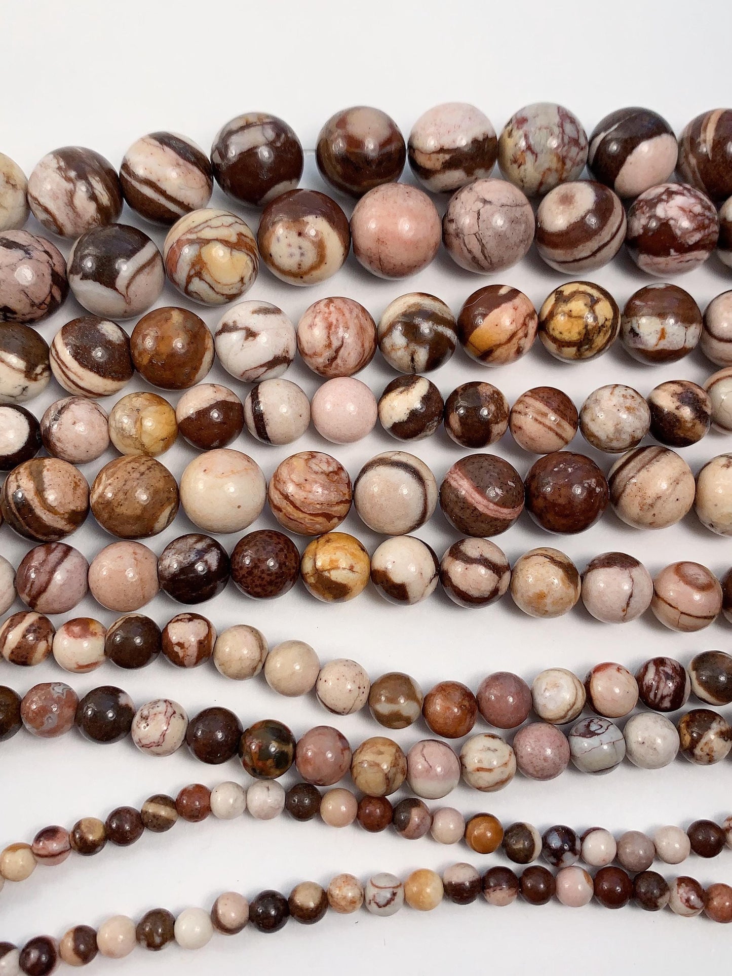 Natural Brown Zebra Jasper Beads: Smooth Round Gemstone Strand
