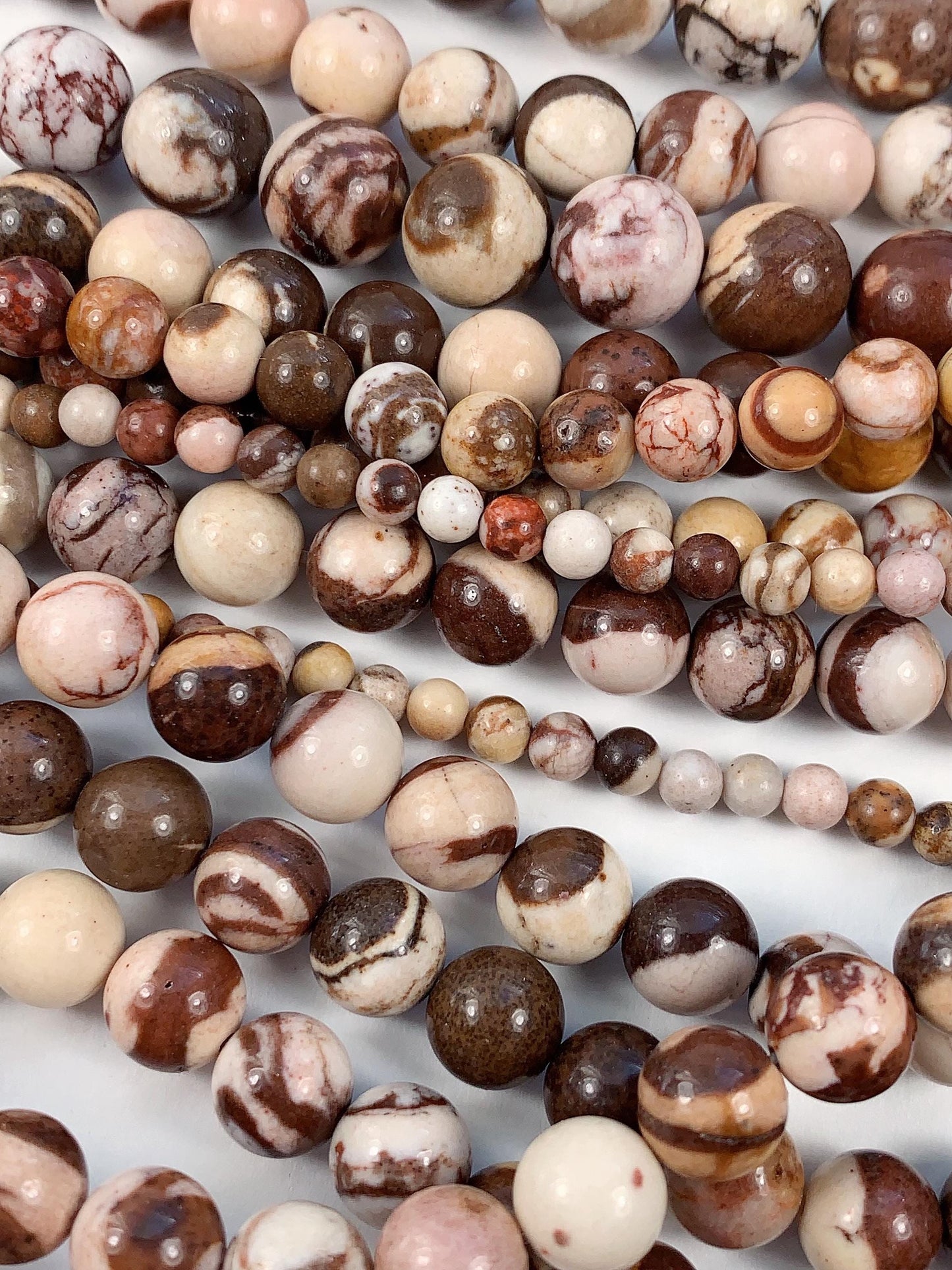 Natural Brown Zebra Jasper Beads: Smooth Round Gemstone Strand