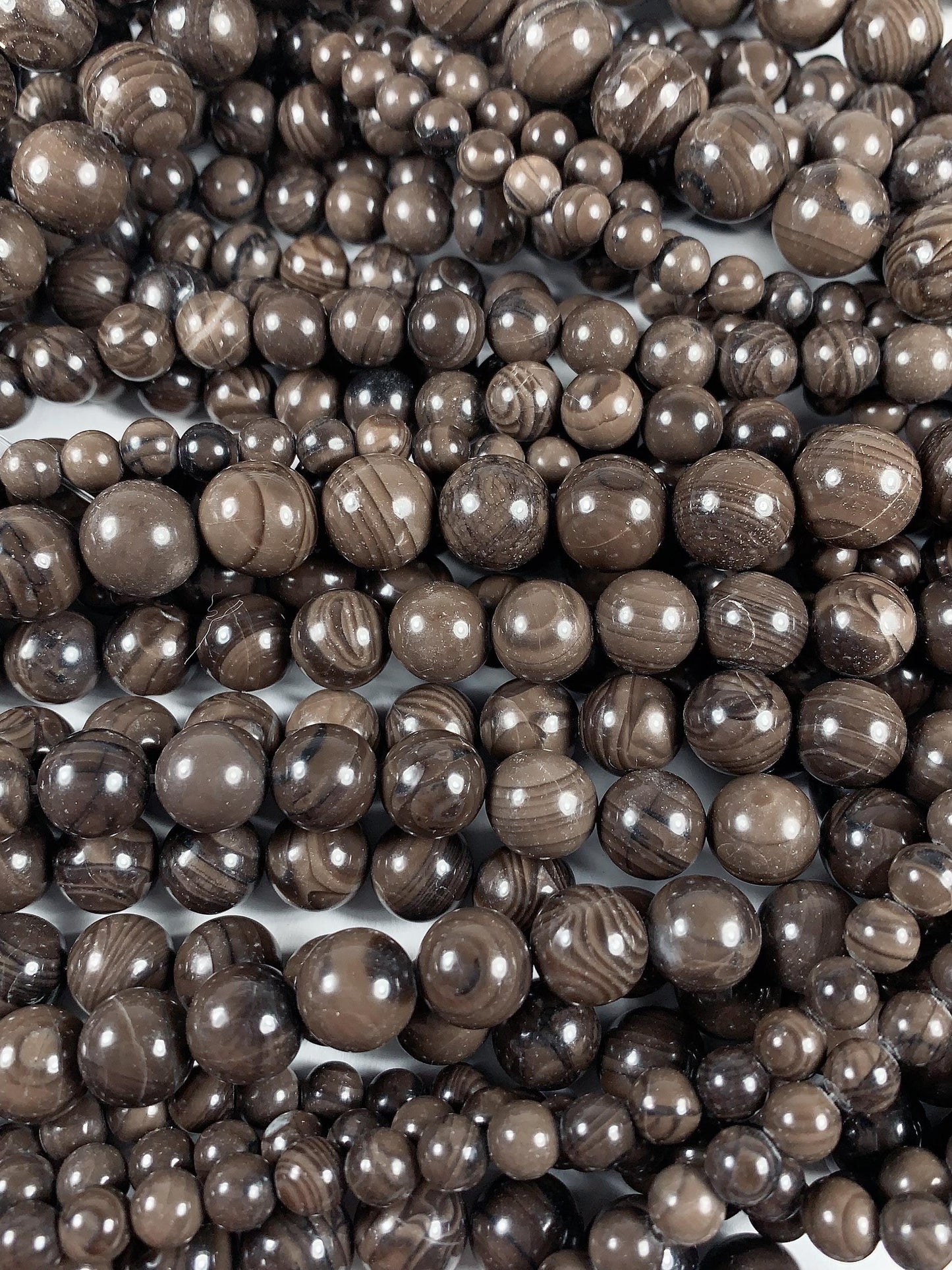 Natural Brown Wood Grain Jasper Smooth Round Beads Gemstone Strand 15.5