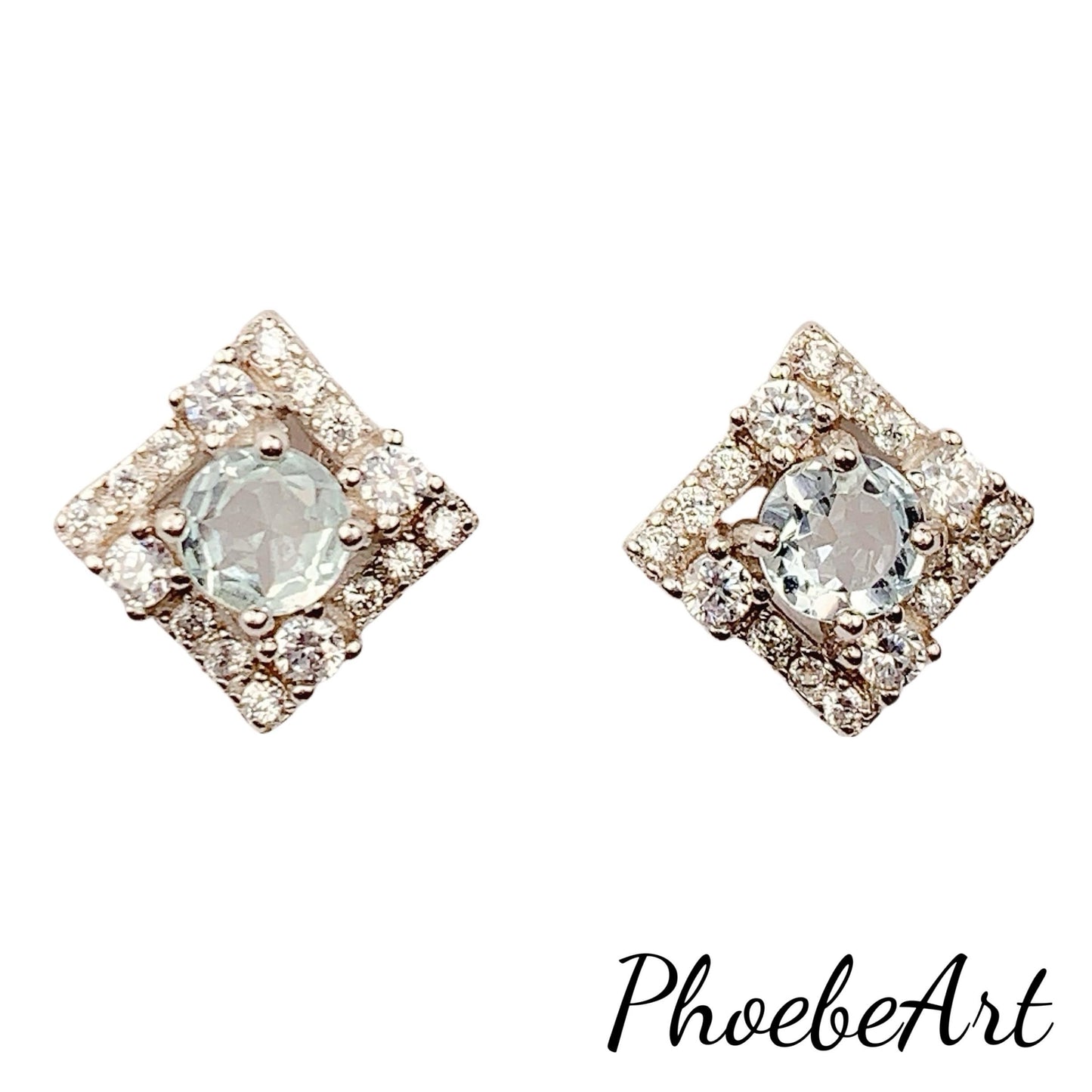 Aquamarine Sterling Silver Earrings: 18k Gold Plated Flower Studs