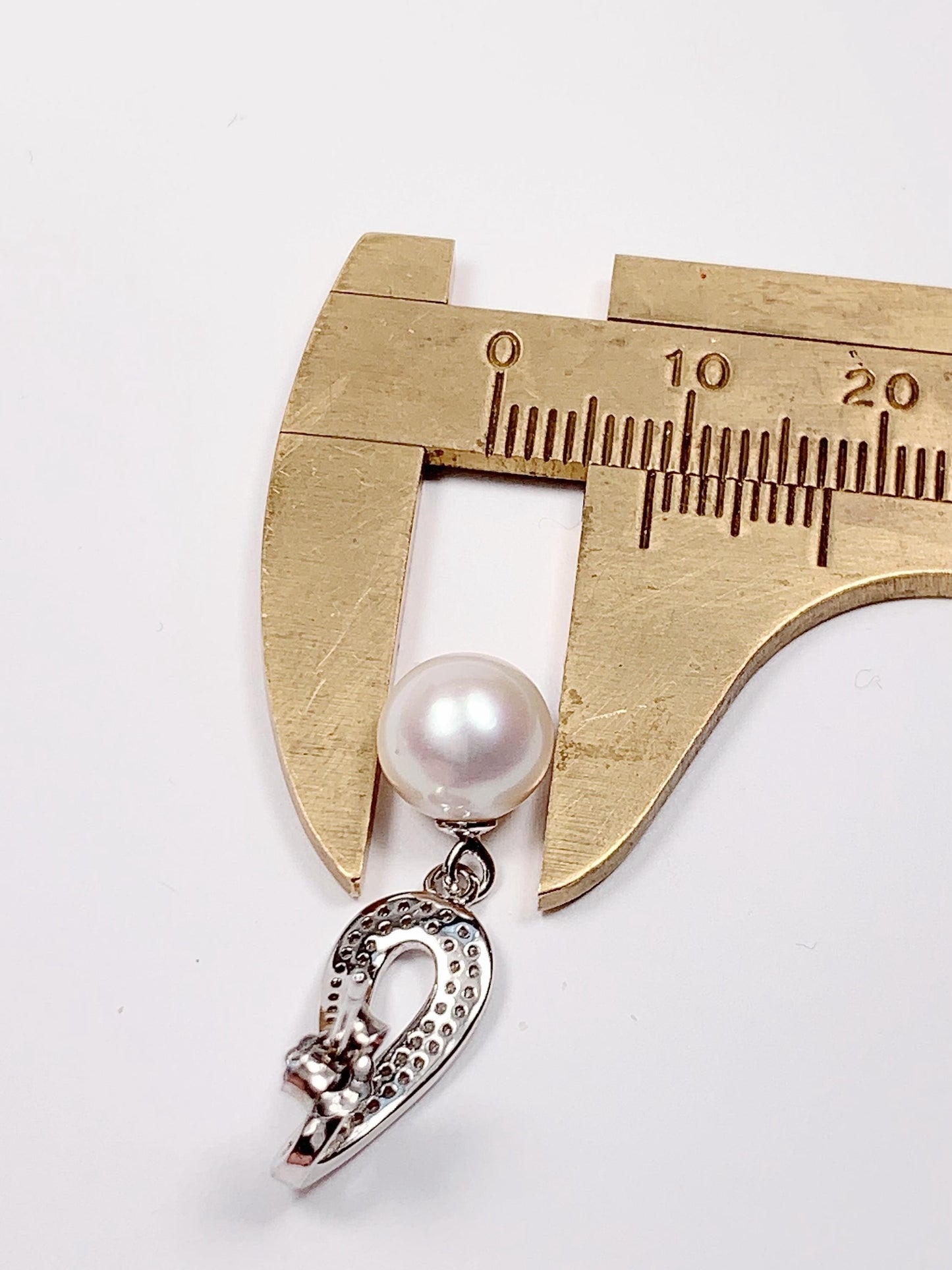 8.5mm Nearly Circular Natural Pearl Drop Earrings: 18K White Gold Plated Sterling Silver