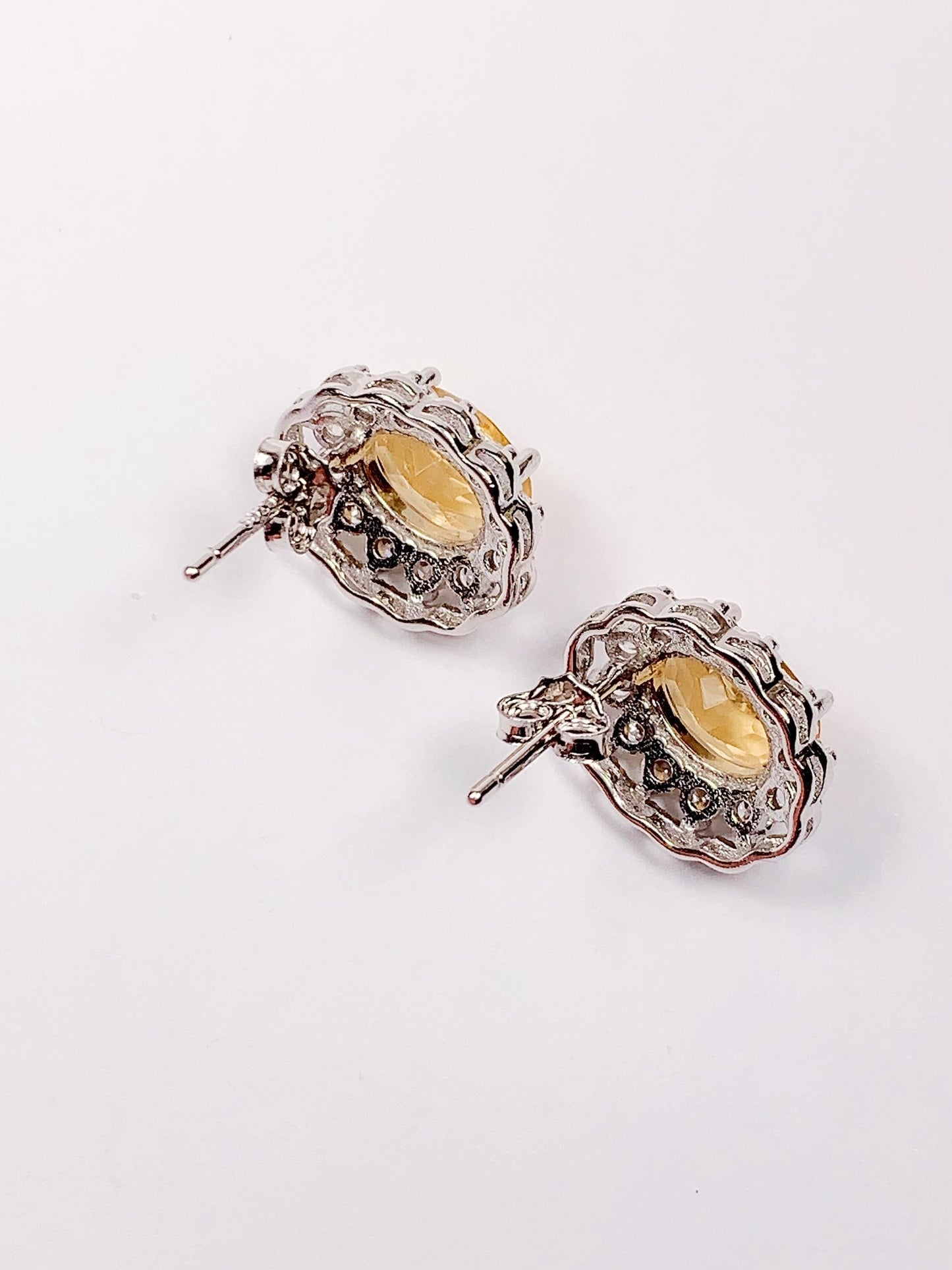 Citrine Earrings: Oval Cut, 18k White Gold Plated Sterling Silver