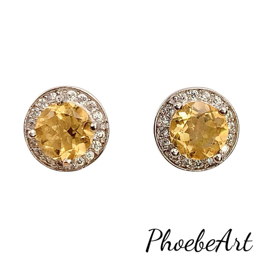Citrine Sterling Silver Earrings: Yellow Gemstone Studs